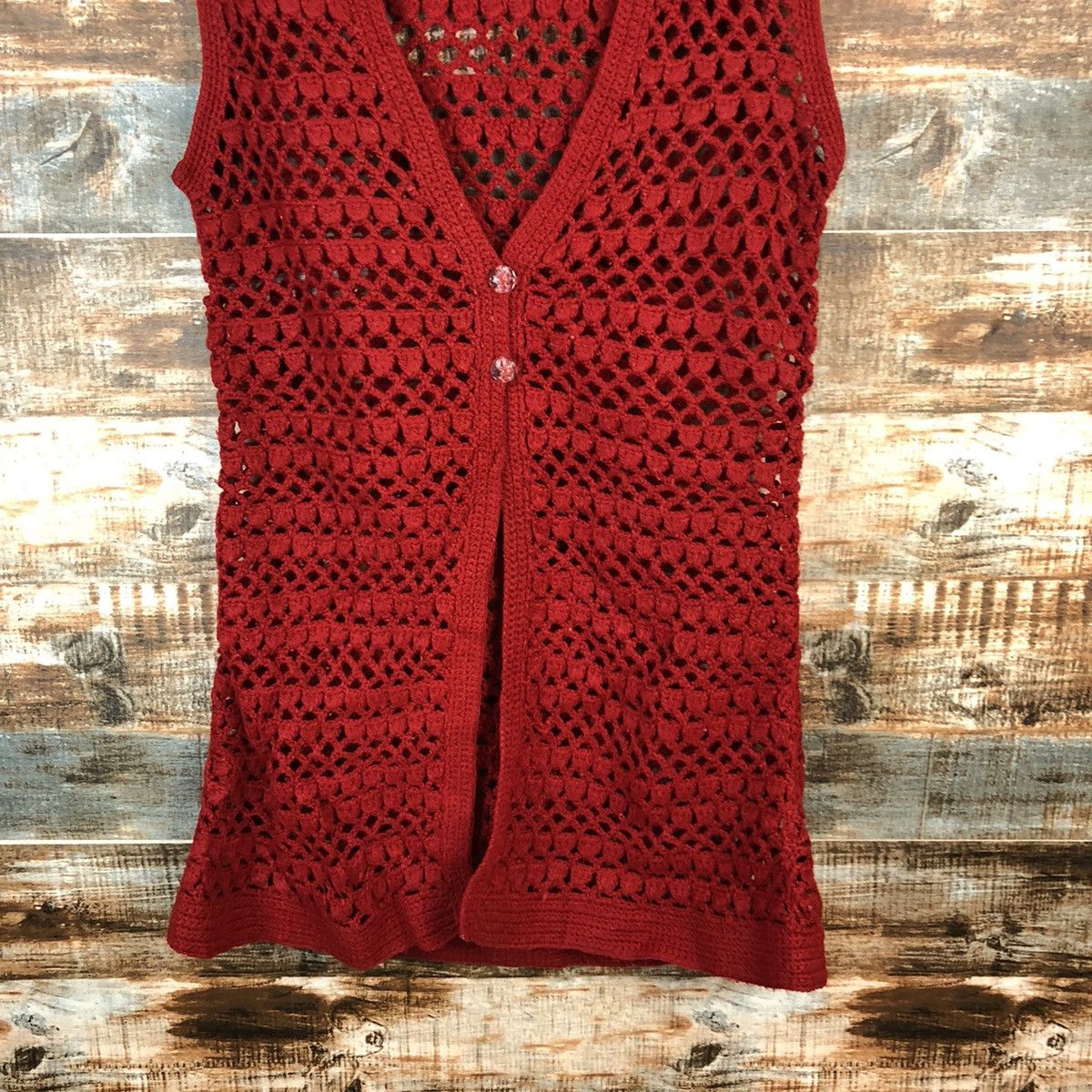 Japanese Brand Japan crochet meshnet Red Cardigan Vest #A1484 Size S / US 4 / IT 40 - 6 Thumbnail