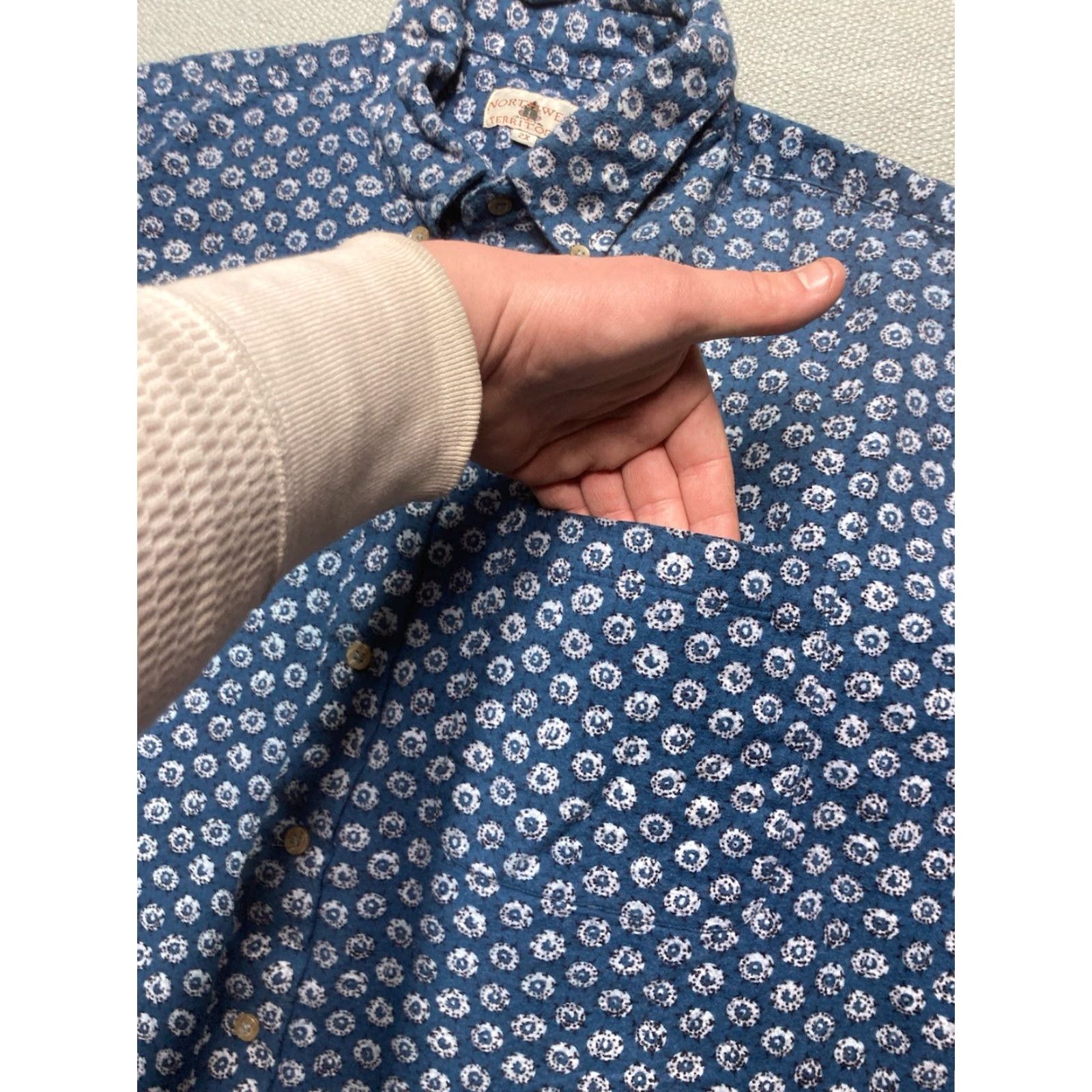 Gloverall VINTAGE Northwest Territory Flannel Shirt Button-Up Cotton Brushed Soft All Over Print XXL Blue Men Regular Long Sleeve Size US XXL / EU 58 / 5 - 4 Thumbnail