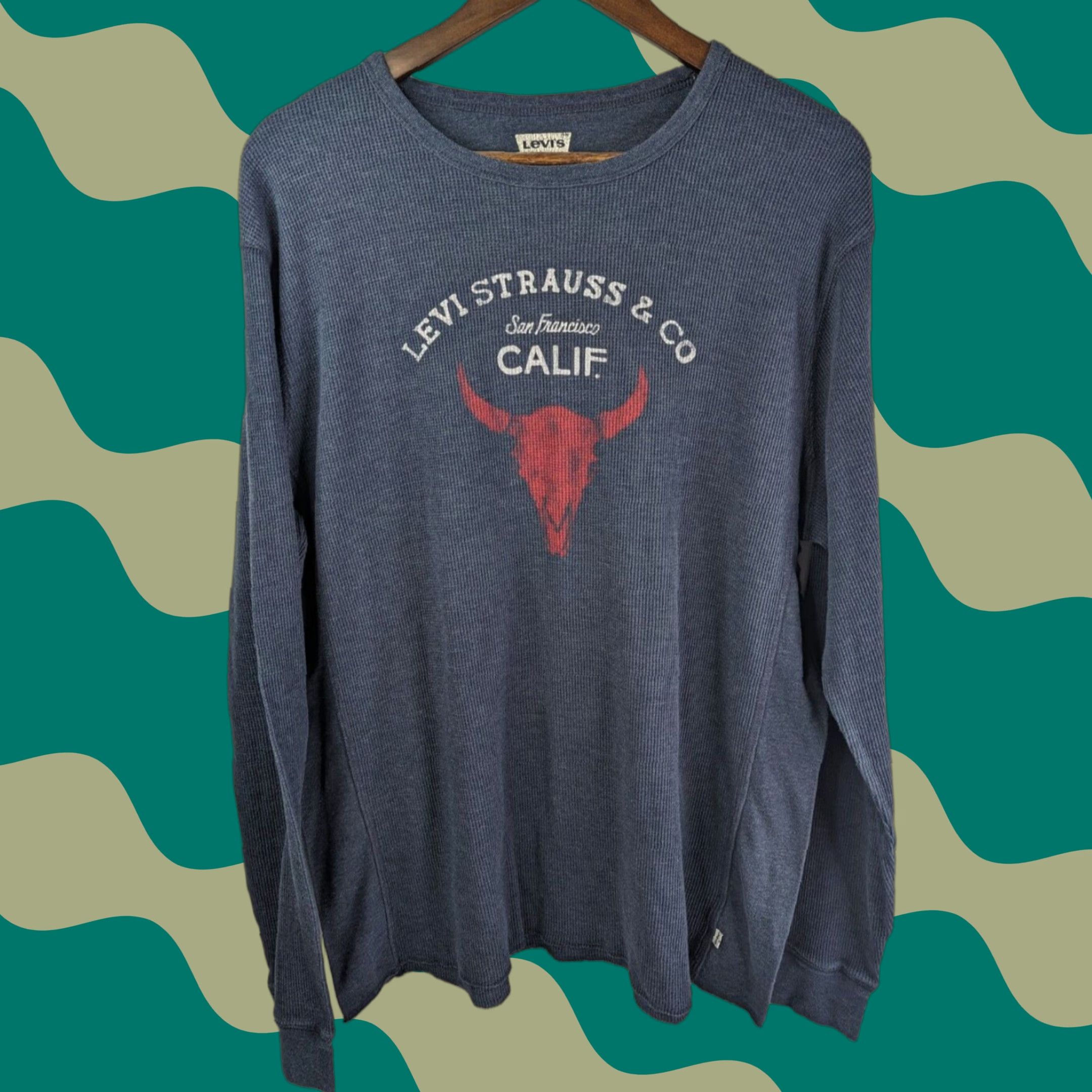 Levi's Levi's Shirt Men 2XL Blue Long Sleeve Waffle Knit Thermal Bull Skull Logo Size US XXL / EU 58 / 5 - 1 Thumbnail