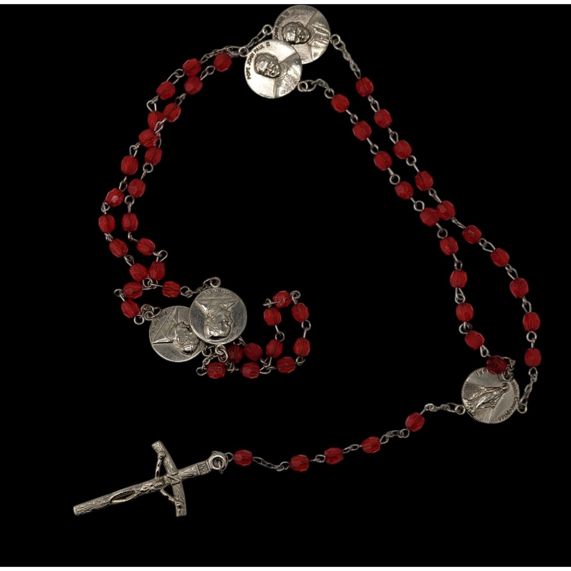Other Vintage Y2K Red Bead Pope John Paul II Rosary With Crucifix Size ONE SIZE - 5 Thumbnail