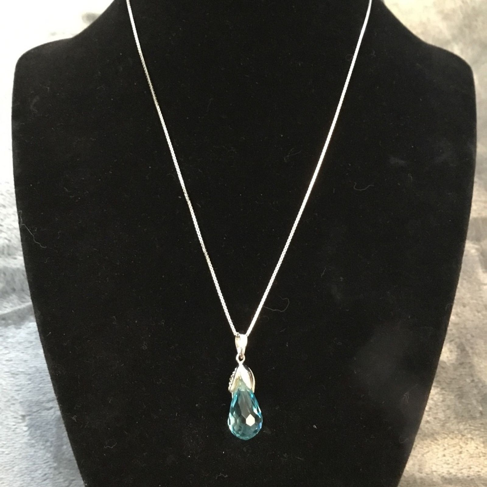 Other Sterling Silver Blue Pear Drop Crystal Necklace Size ONE SIZE - 2 Thumbnail