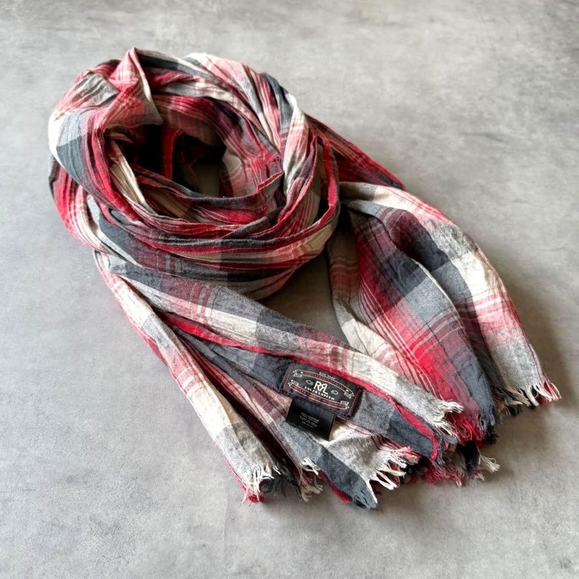 Ralph Lauren RRL Ralph Lauren Red×Black×Ivory Check Cotton Scarf One Size Casual Pre-owned Size ONE SIZE - 5 Thumbnail