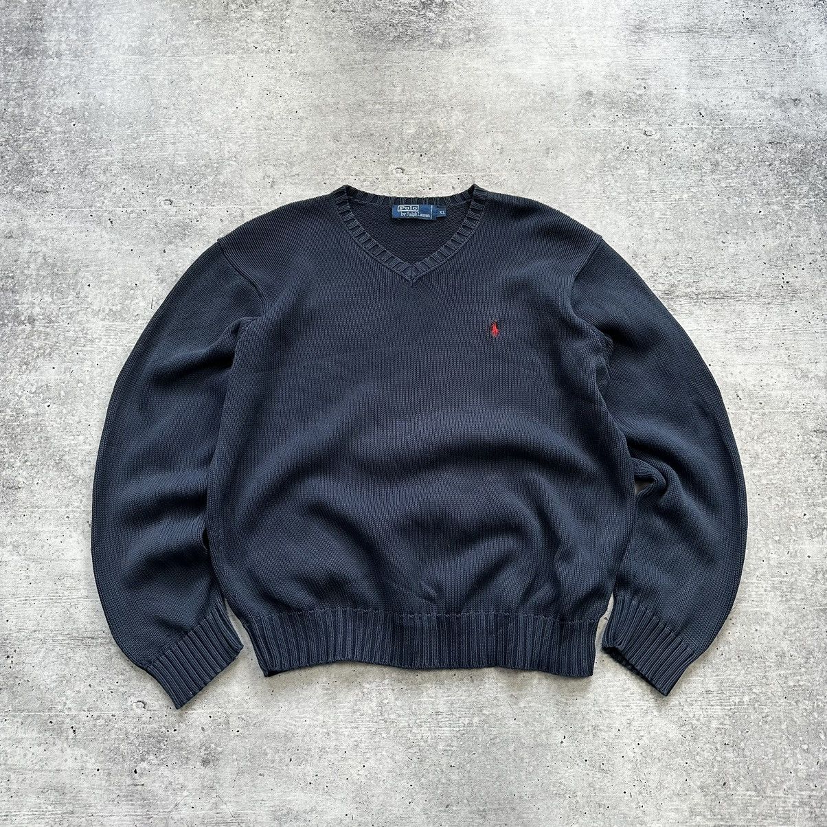 Vintage Vintage Polo Ralph Lauren Knitted Sweater Navy Blue Men’s Size US XL / EU 56 / 4 - 1 Thumbnail