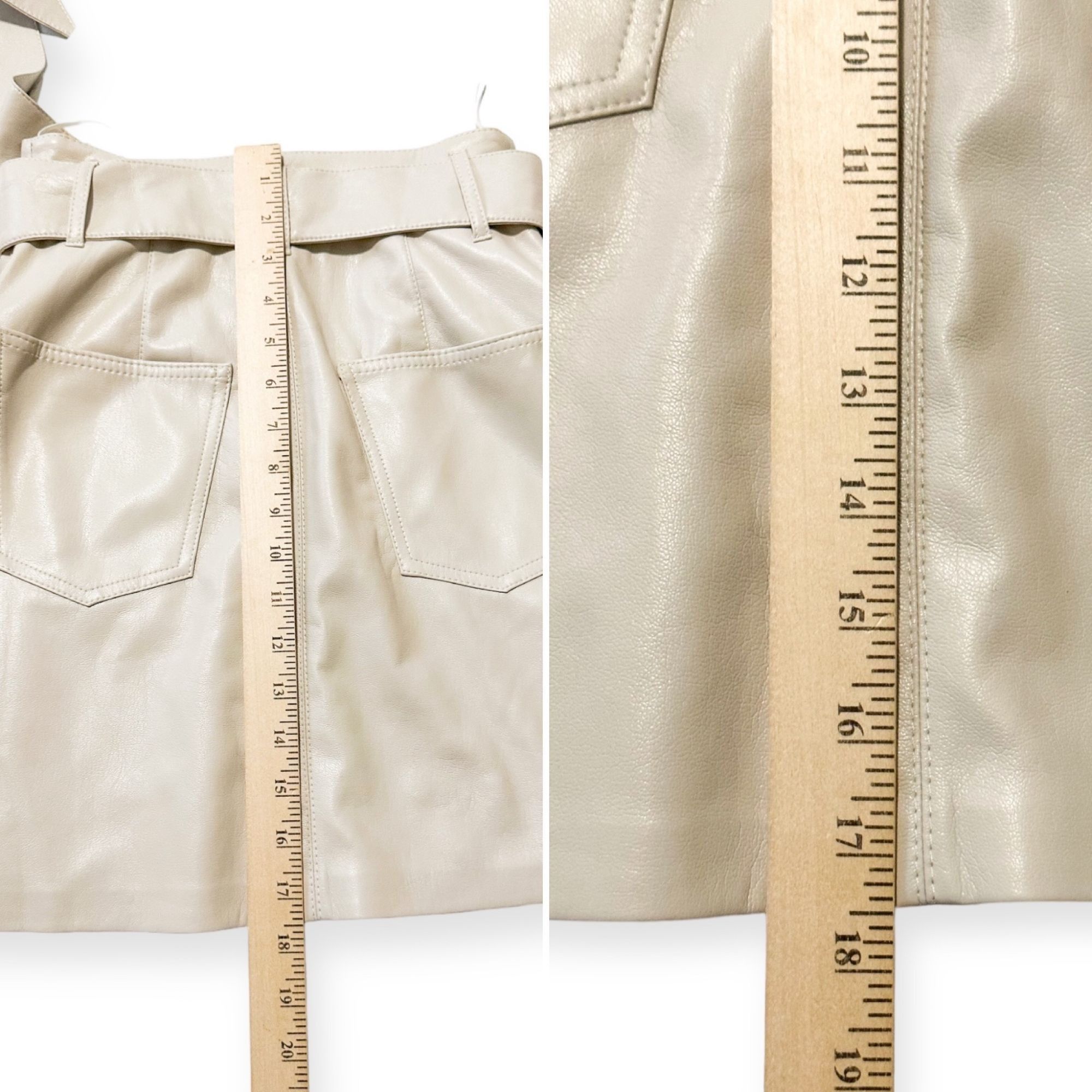 Nanushka Nanushka Cream Vegan Leather A-Line Belted Mini Skirt XS NWT Size 24" / US 00 / IT 34 - 14 Thumbnail