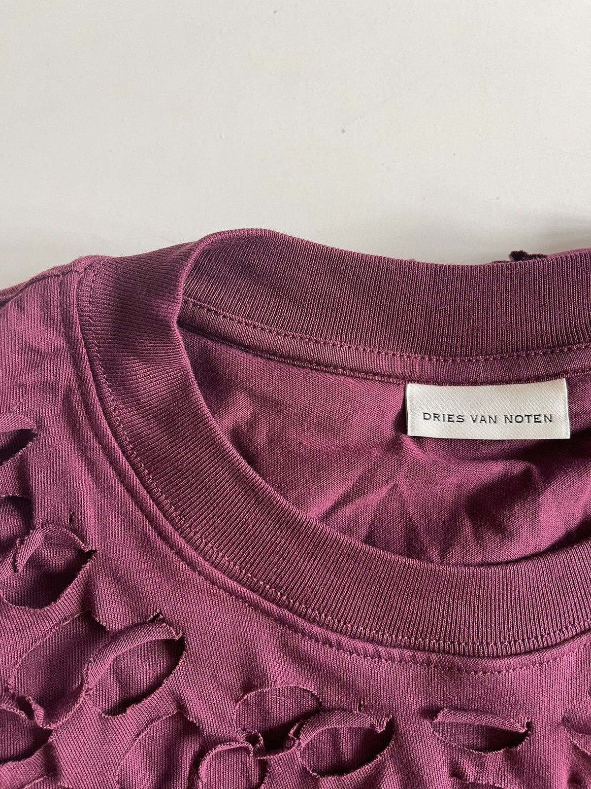 Dries Van Noten Burgundy Perforated Overlay T-Shirt Size US M / EU 48-50 / 2 - 5 Thumbnail