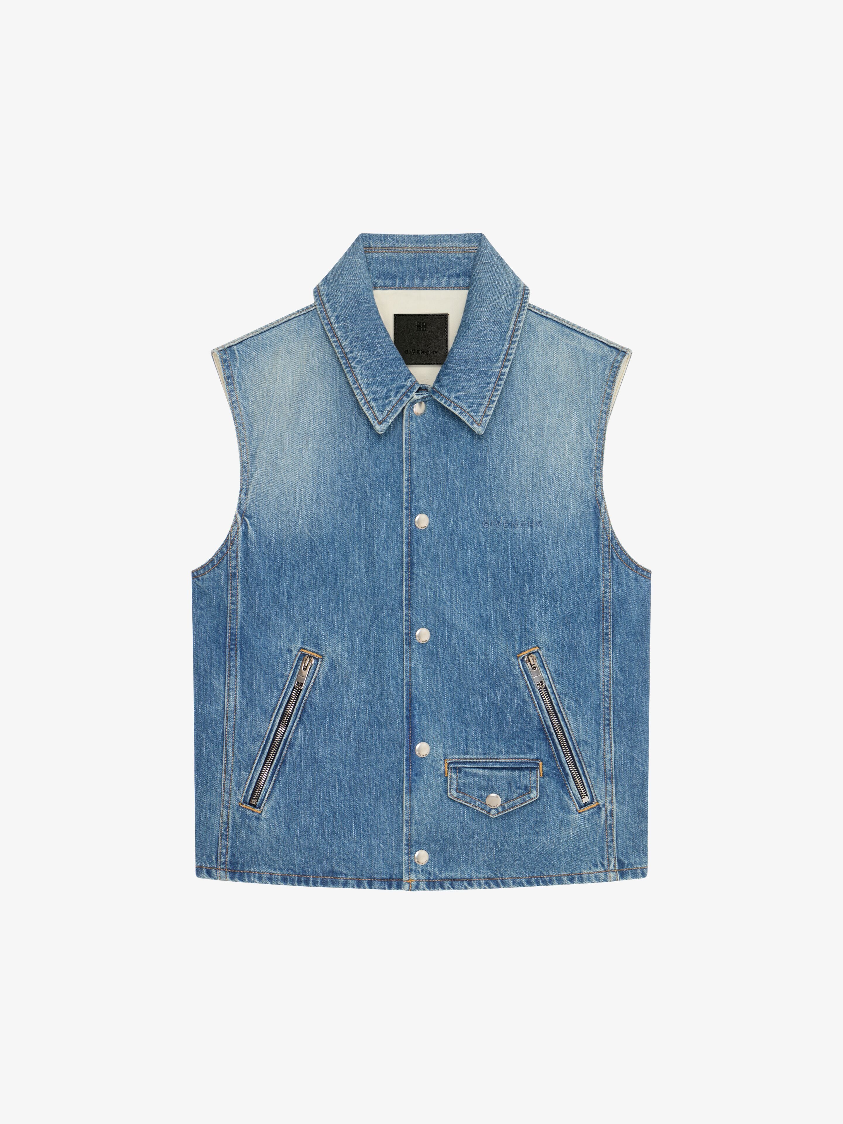 Givenchy o1w1db10325 Sleeveless Denim Vest in Denim Blue Size US XS / EU 42 / 0 - 1 Thumbnail