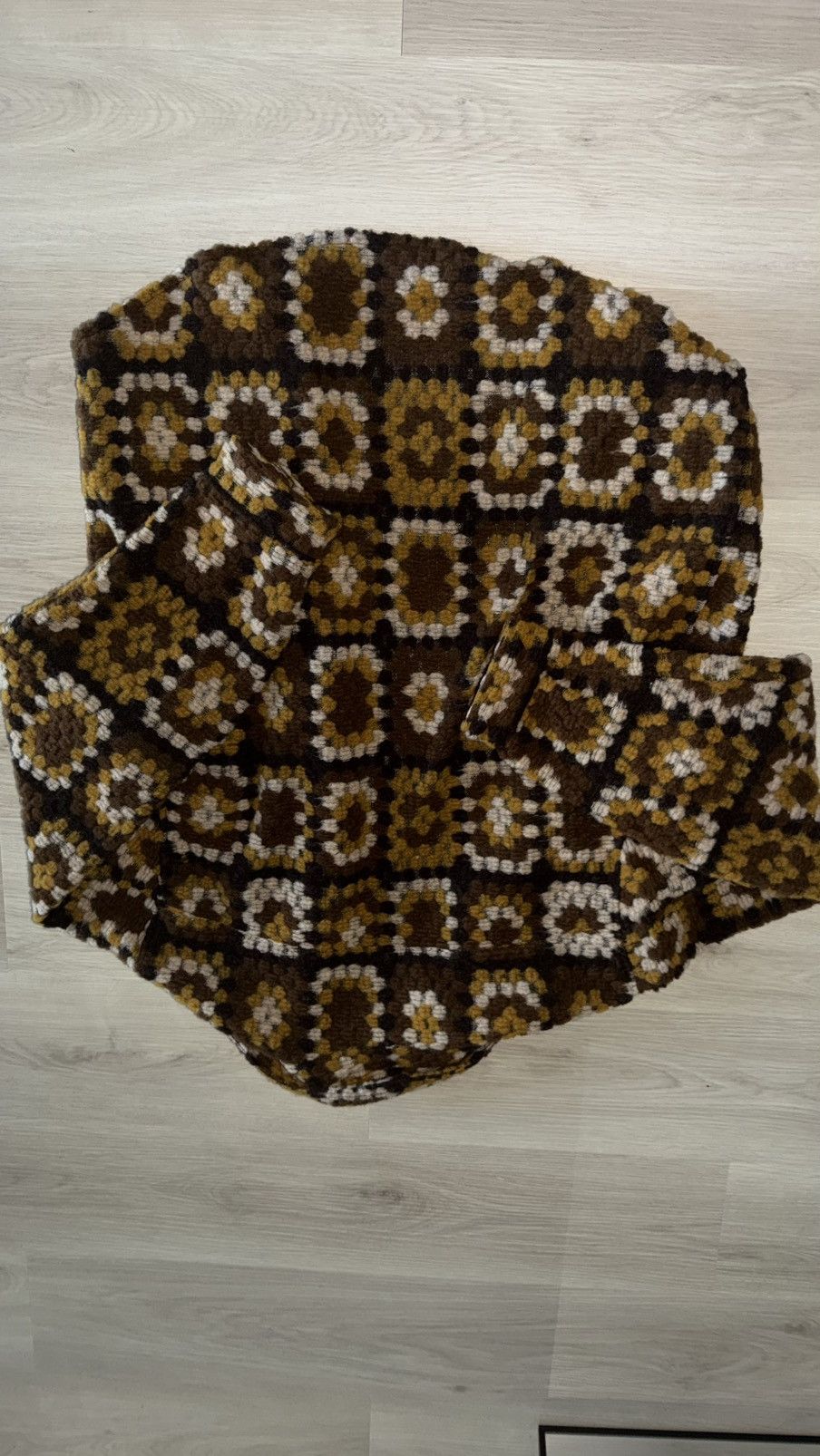 Cout de la Liberte Coût De La Liberté XL Brown Cream Gold Geometric Knit Jacket Size US XL / EU 56 / 4 - 5 Thumbnail