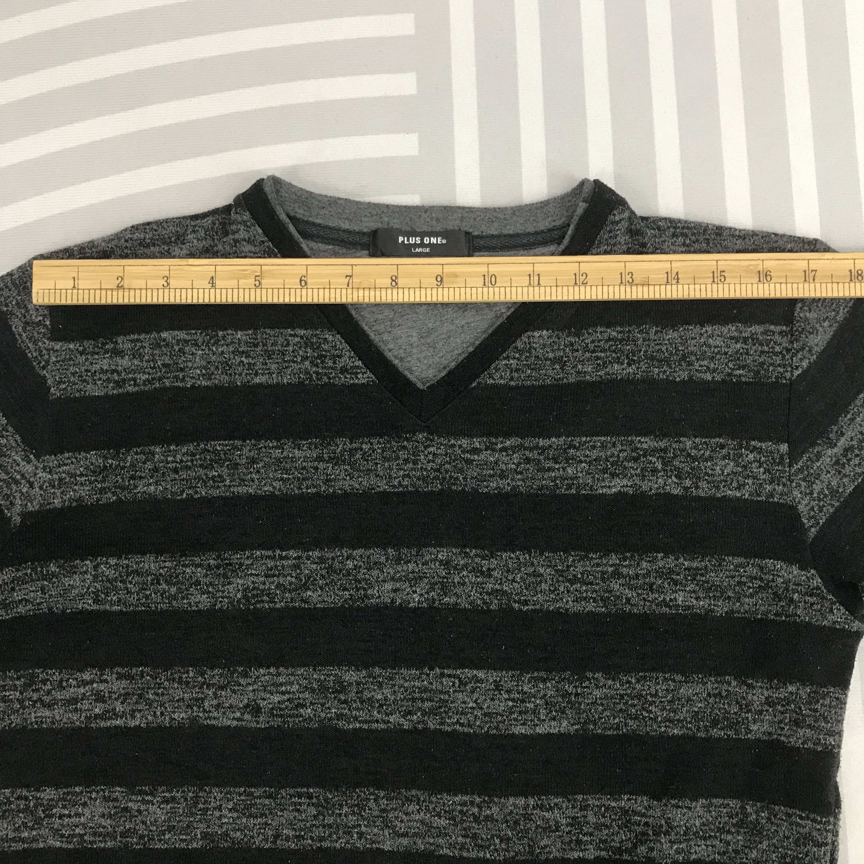 Japanese Brand × Plus One Clothing × Vintage Plus one punk style Striped design Long Sleeve T-shirts Size US L / EU 52-54 / 3 - 4 Thumbnail