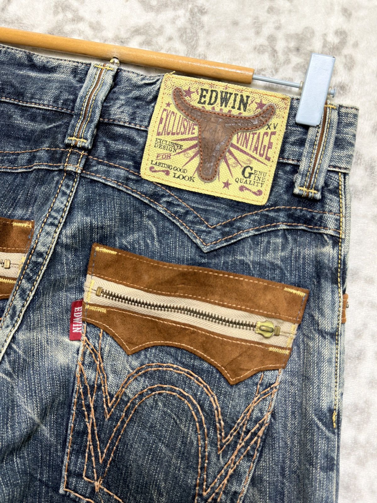 Edwin Vintage Edwin Western Suede Pocket Mud Wash Straight Denim Size US 27 - 15 Thumbnail