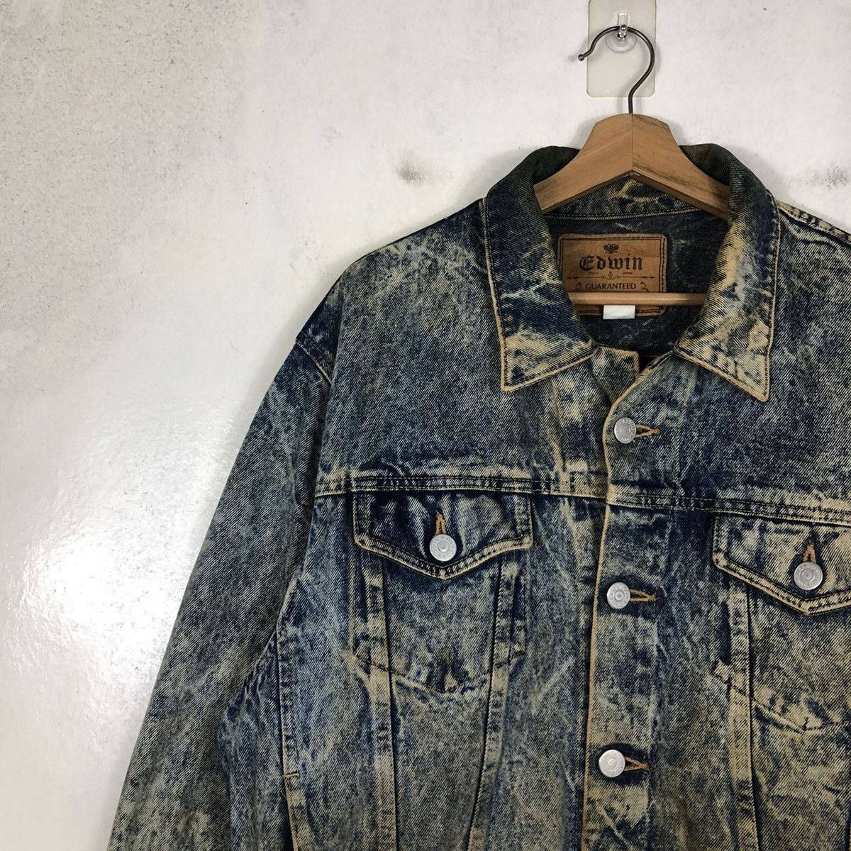 Edwin 📌VINTAGE RUSTY BIKER DENIM JACKET TRUCKER EDWIN Size US L / EU 52-54 / 3 - 9 Thumbnail