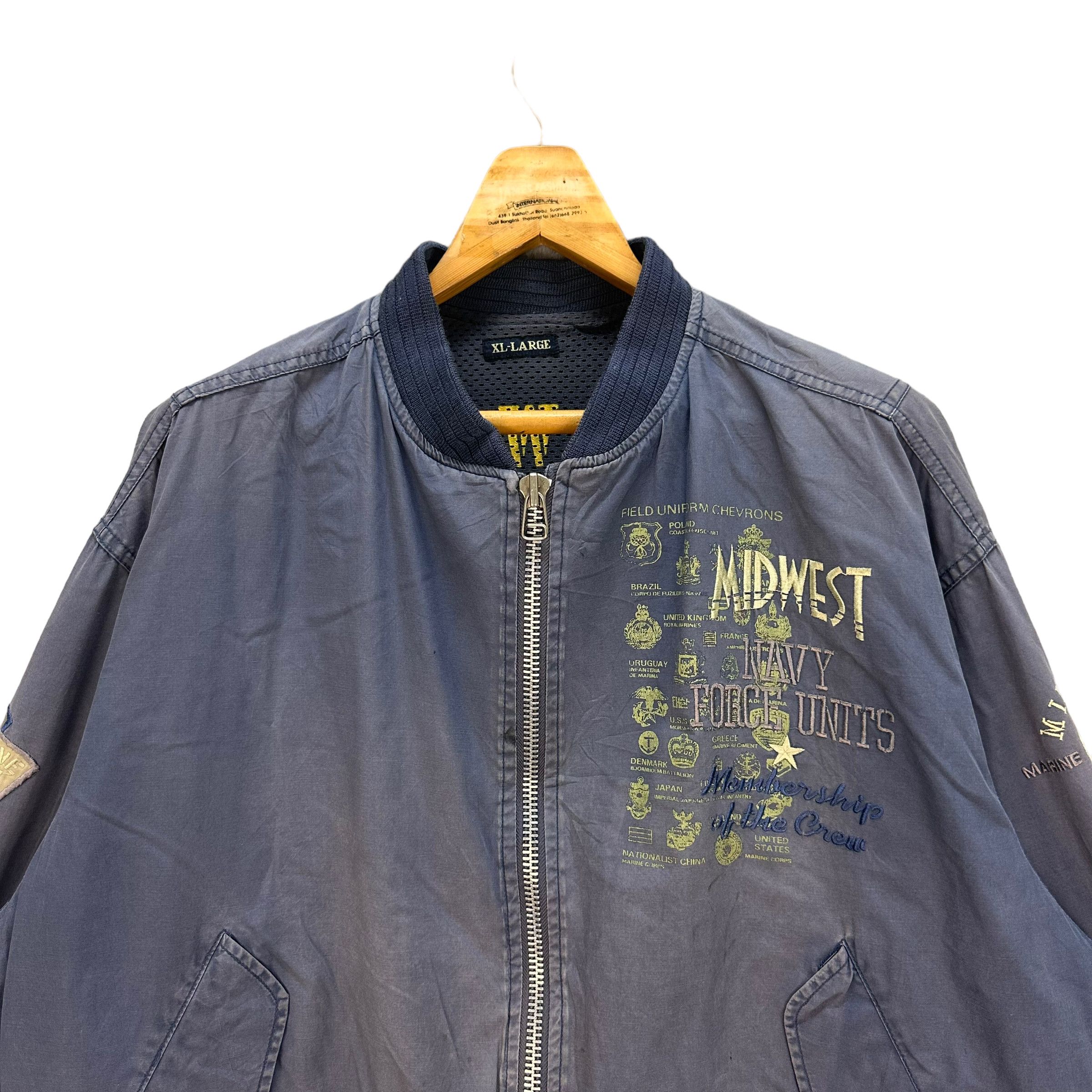 Vintage TRASHED🔥 MIDWEST NAVY FORCE UNITS BOMBER JACKET #7753-168 Size US XL / EU 56 / 4 - 5 Thumbnail