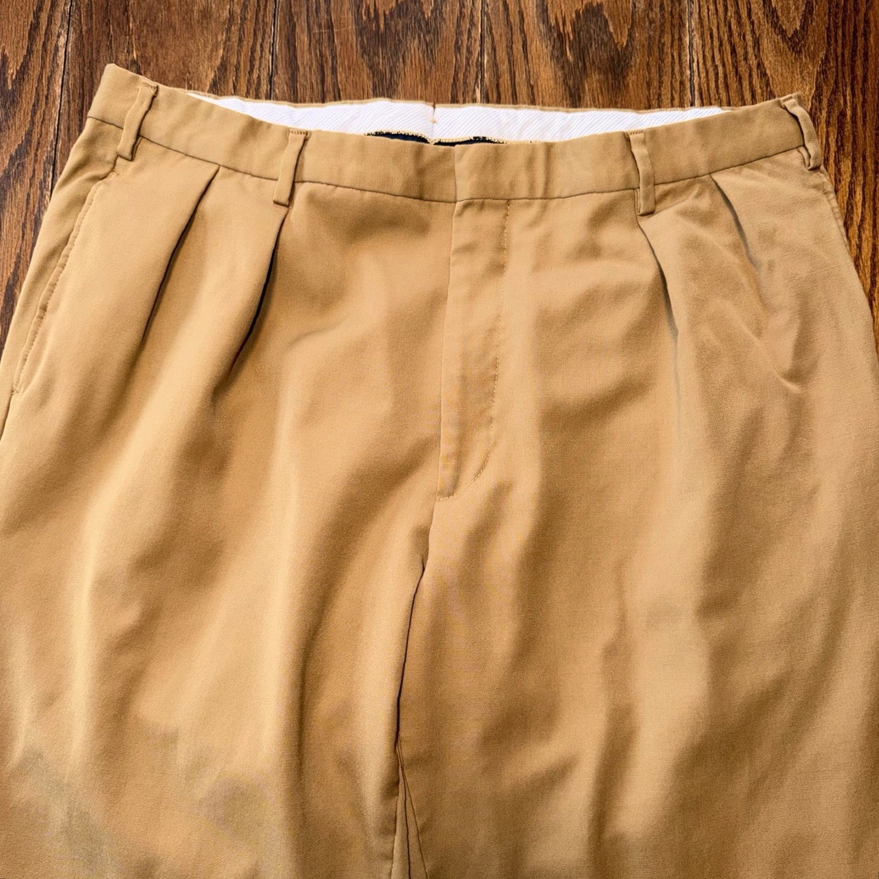 Vintage Ben Silver Charleston Pants Men’s 37x30 Beige Pleated Cuffed Straight 80s USA Men's Dress Pants Size US 38 / EU 54 - 3 Thumbnail