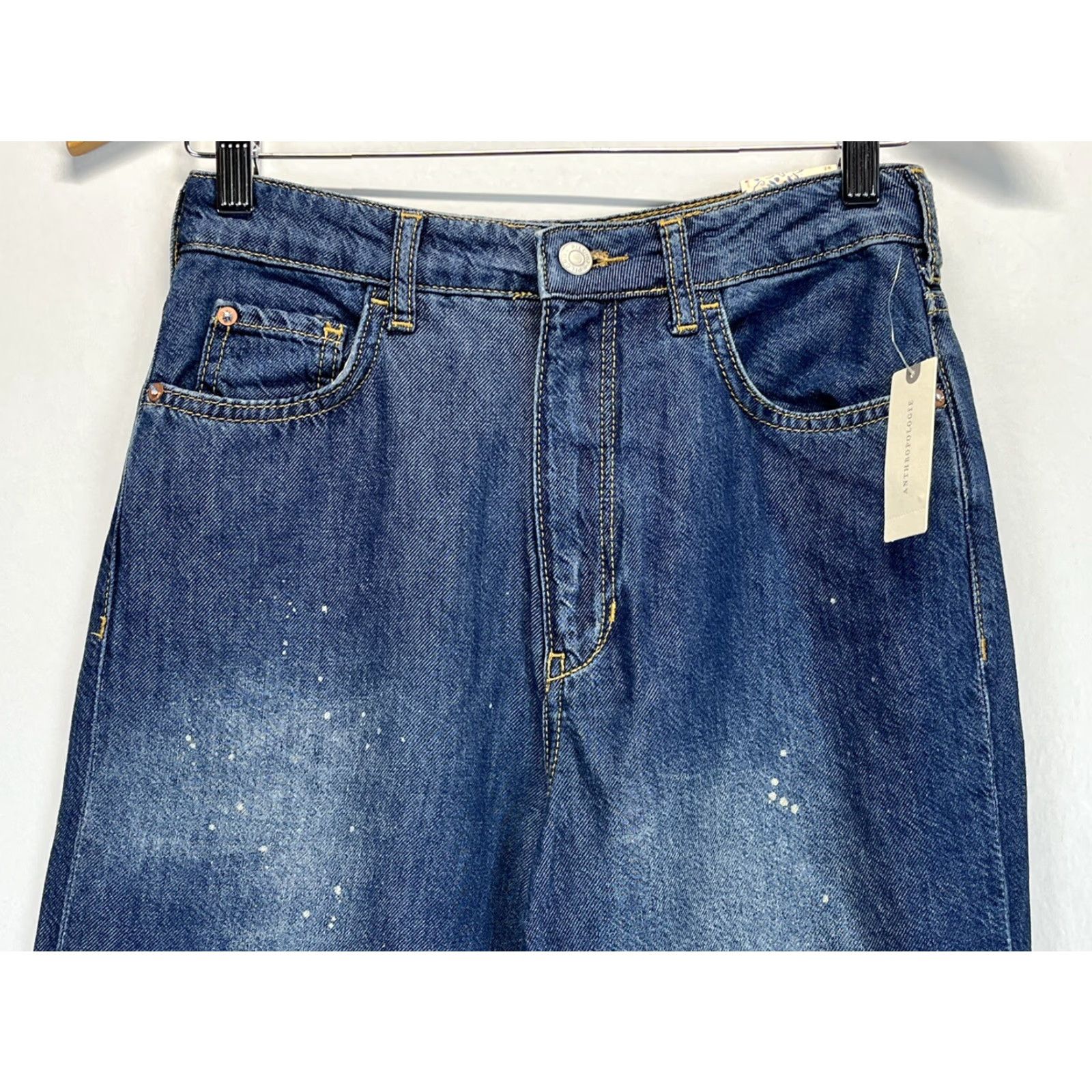 Vintage Pilcro for Anthropologie Jeans High Waist Wide-Leg Blue Paint Splatter Women Regular Size 26 NWT Flaw Missing Rivet Size 26" / US 2 / IT 38 - 3 Thumbnail