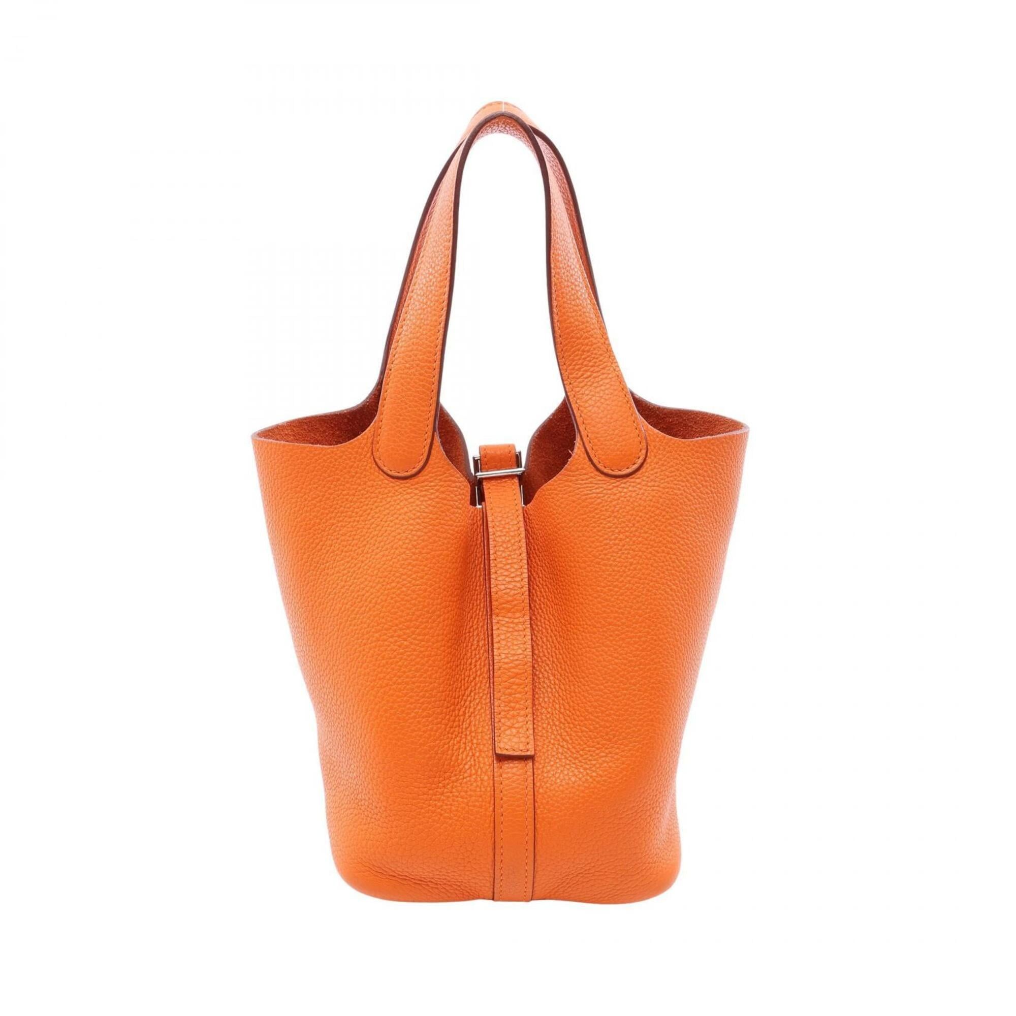 Hermes Hermes Picotin PM Handbag, Leather, Taurillon Clemence Women's, Orange Size ONE SIZE - 1 Thumbnail