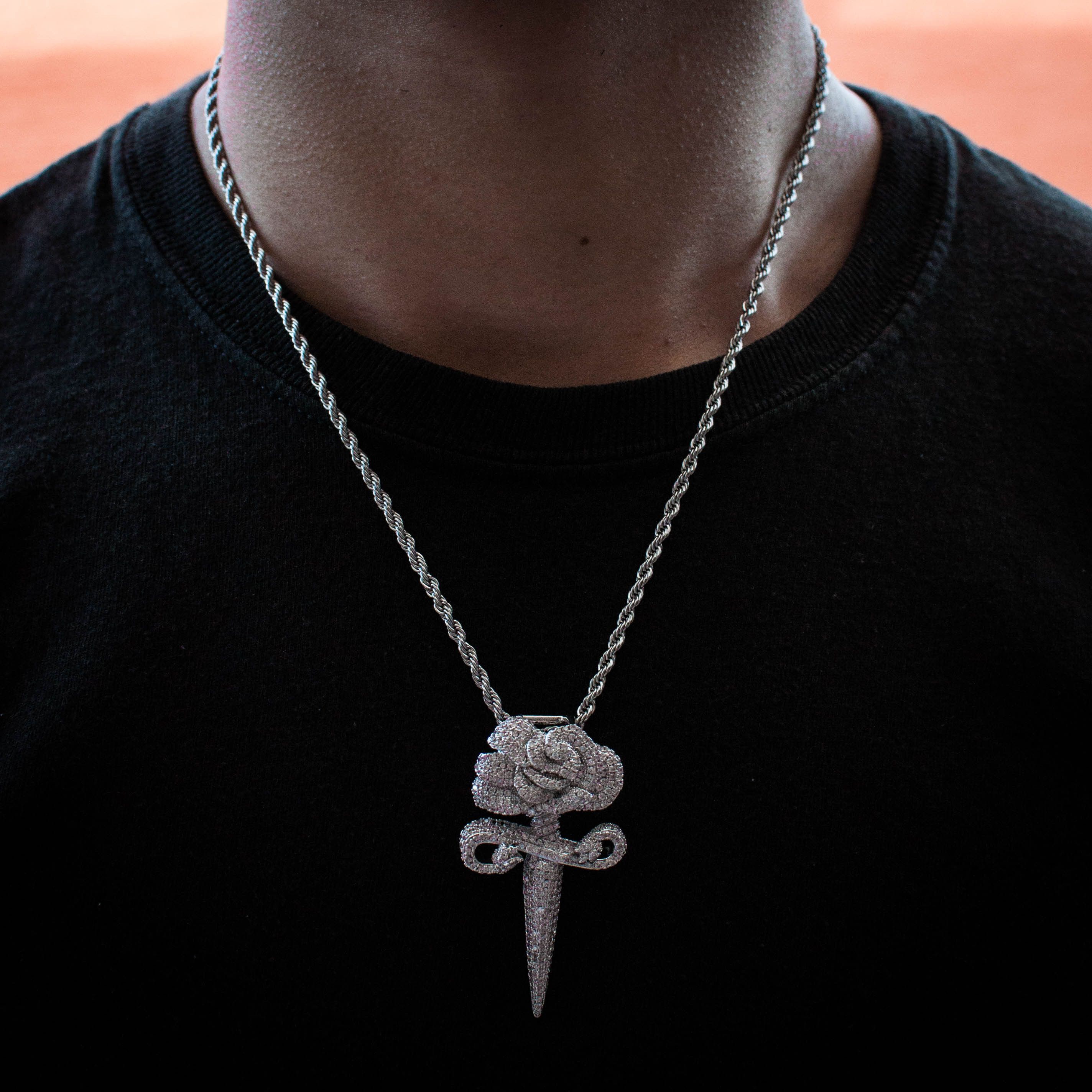 Other 18k White Gold Iced Out Diamond Rose Dagger Necklace Size ONE SIZE - 1 Thumbnail