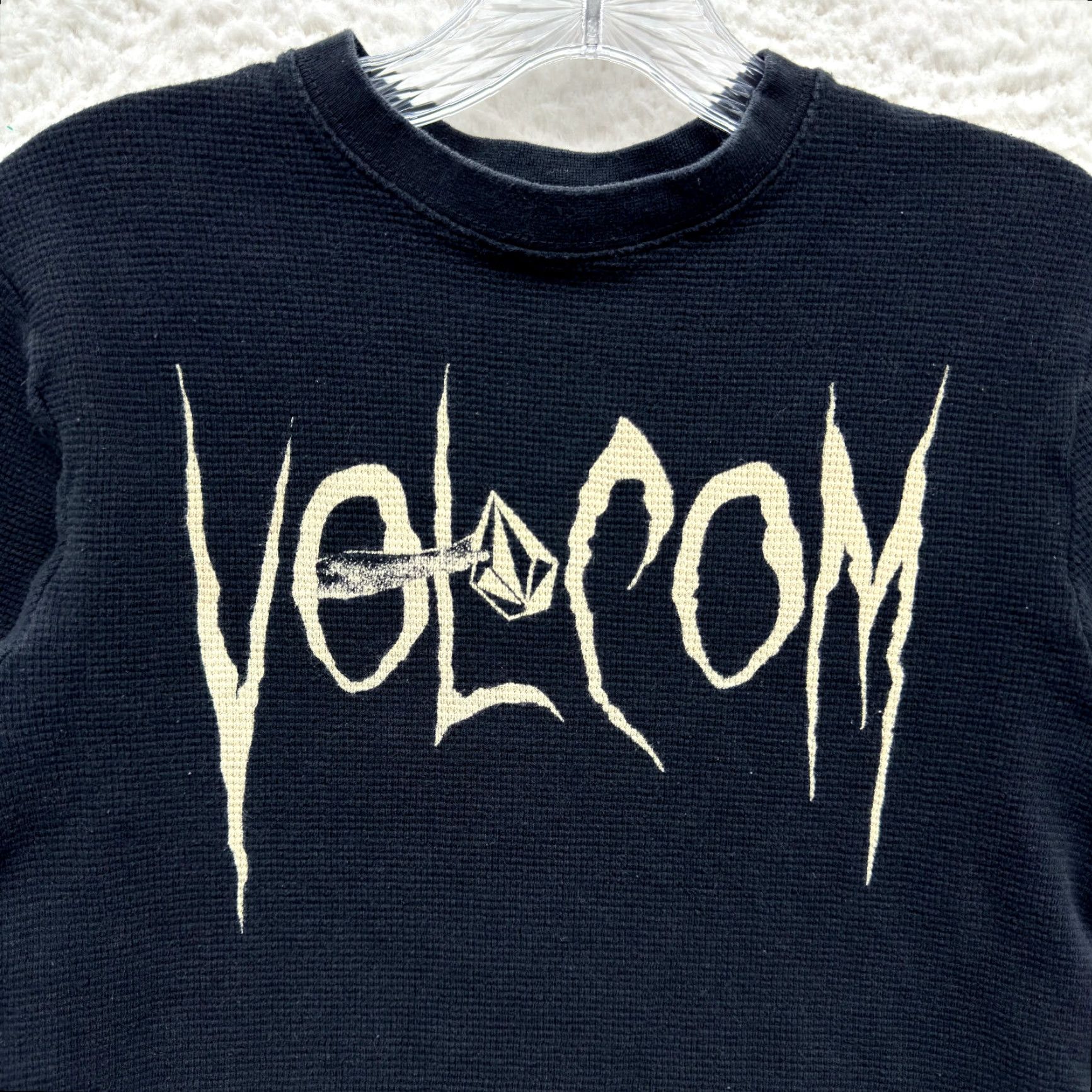 Volcom VINTAGE Volcom Thermal Top Shirt Black S Grunge Waffle Knit Skater Mens Womens Size S / US 4 / IT 40 - 3 Thumbnail