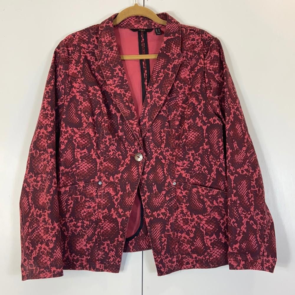 Designer G.I.L.I. l Marron Snakeskin Print Blazer Jacket Size 14 Size XL / US 12-14 / IT 48-50 - 2 Thumbnail