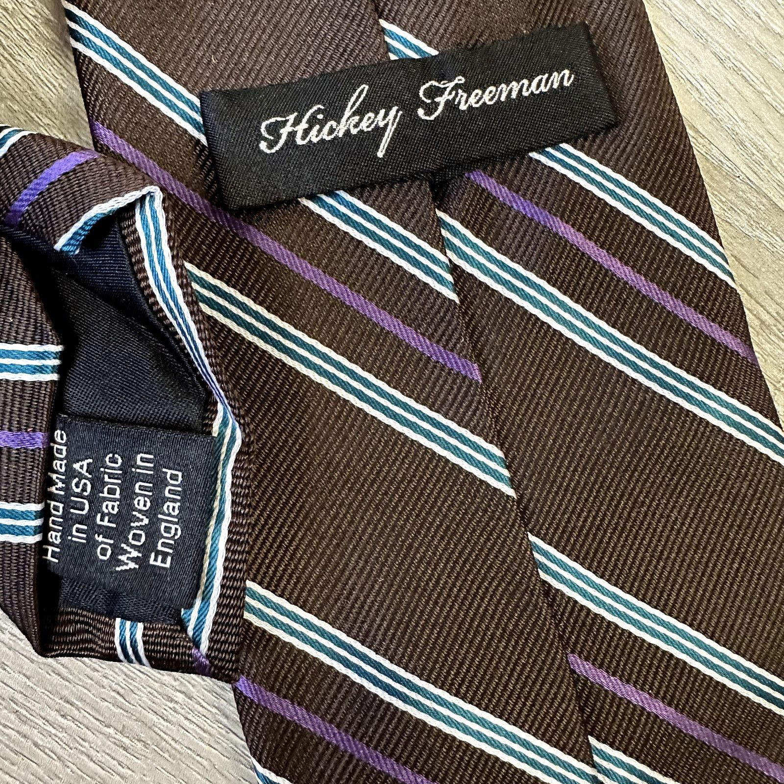 Hickey Freeman Hickey Freeman Brown Diagonal Stripe Silk Tie Blue White Size ONE SIZE - 8 Thumbnail