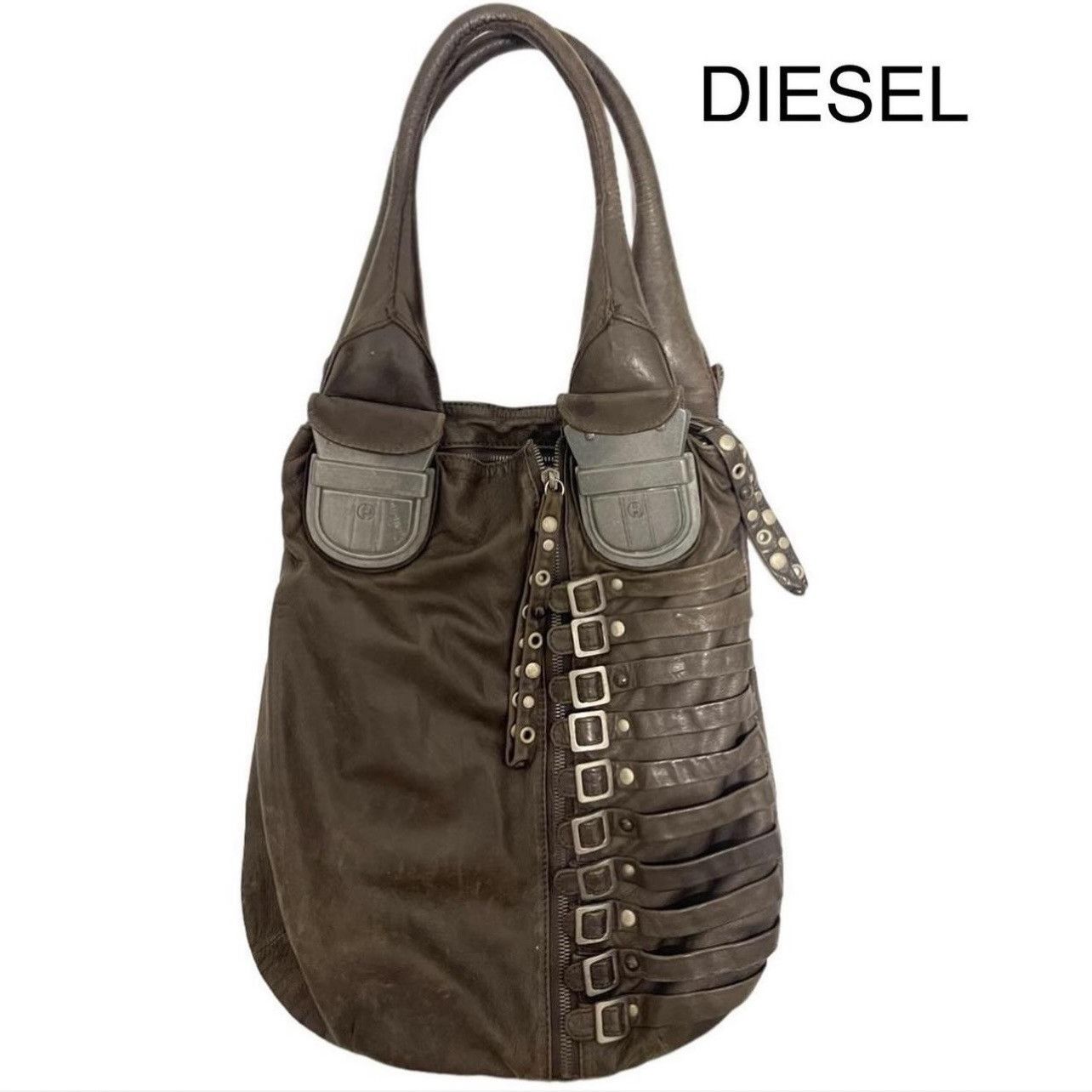 Diesel Brown Leather Steampunk Hardware Shoulder Bag