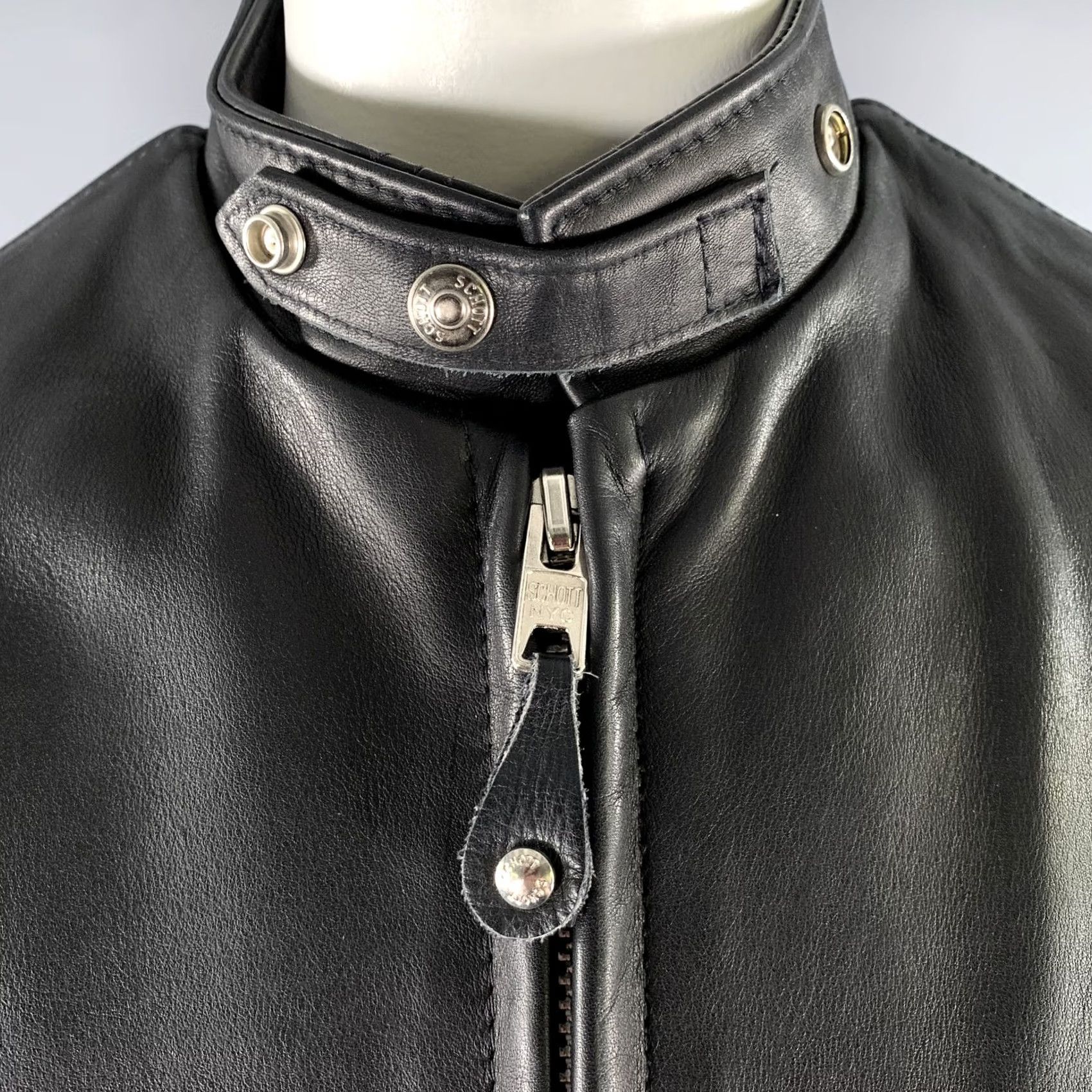 Schott SCHOTT Black Leather Moto Racer Jacket 46 Men Leather Jacket Vintage? MH Size US S / EU 44-46 / 1 - 2 Thumbnail