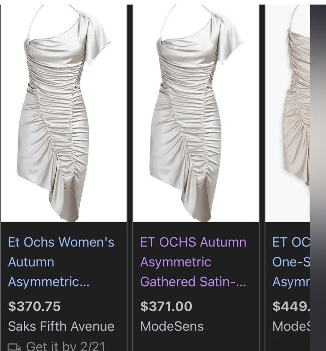 Other ET OCHS Autumn one-sleeve asymmetric ruched satin dress Size L / US 10 / IT 46 - 8 Thumbnail