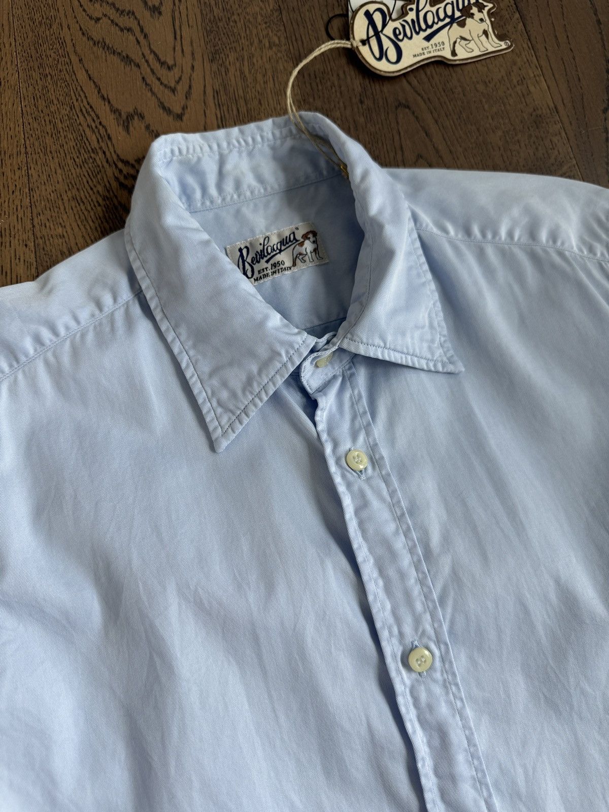 Bevilacqua BEVILACQUA Italy Handmade Mens Blue Cotton Dress Shirt Size US S / EU 44-46 / 1 - 19 Thumbnail