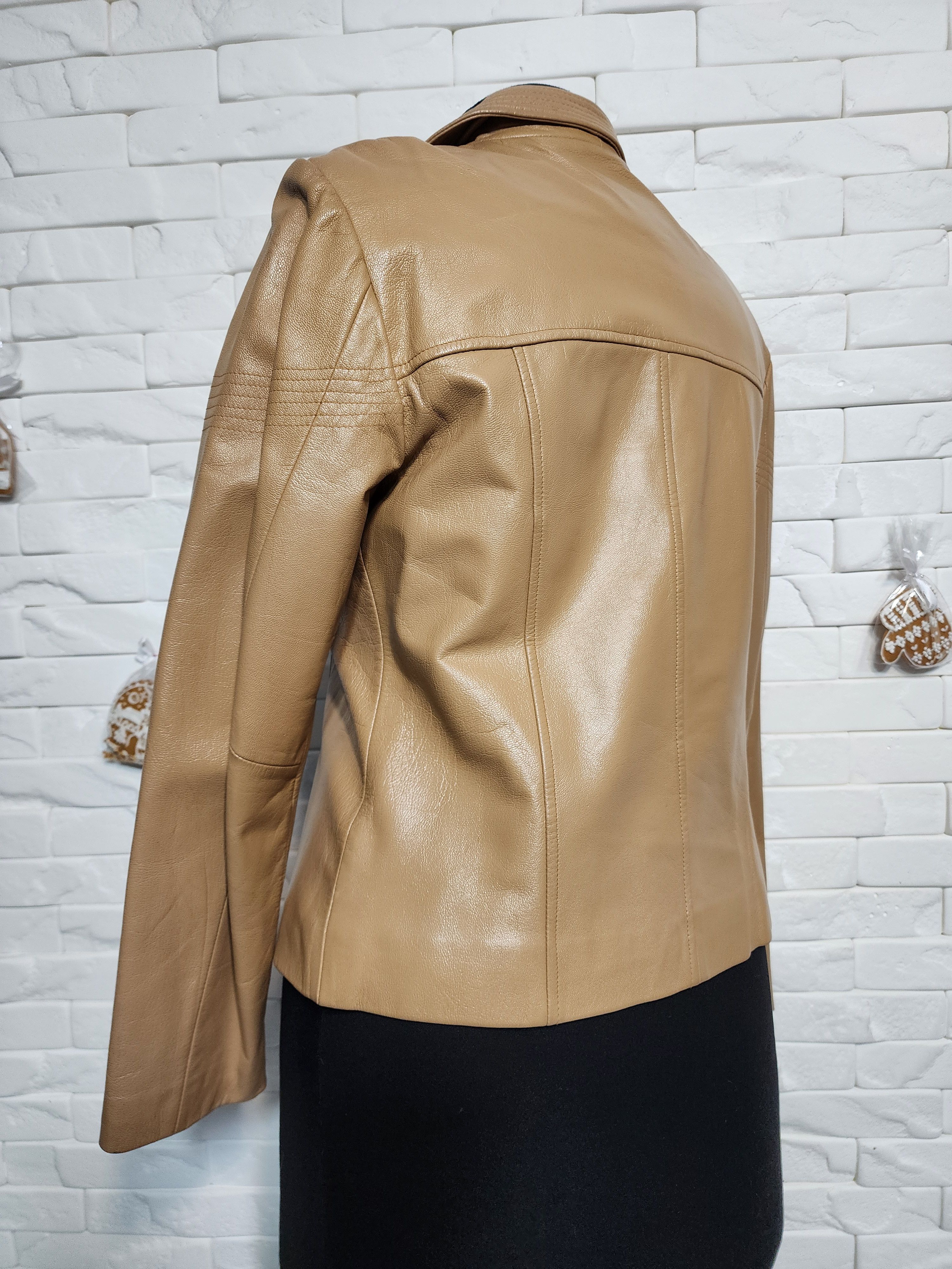 Genuine Leather Brown Leather Sport Jacket: Women's Genuine Leather Zip-Up Size M / US 6-8 / IT 42-44 - 6 Thumbnail