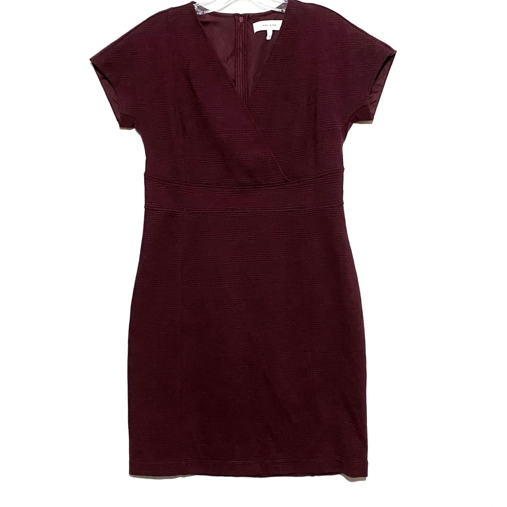 Vintage Lark & Ro Red V Neck Dress 12 Regular Knee Length A-Line Short Sleeve Zip Womens Dress Formal Casual Workwear Size XL / US 12-14 / IT 48-50 - 2 Thumbnail