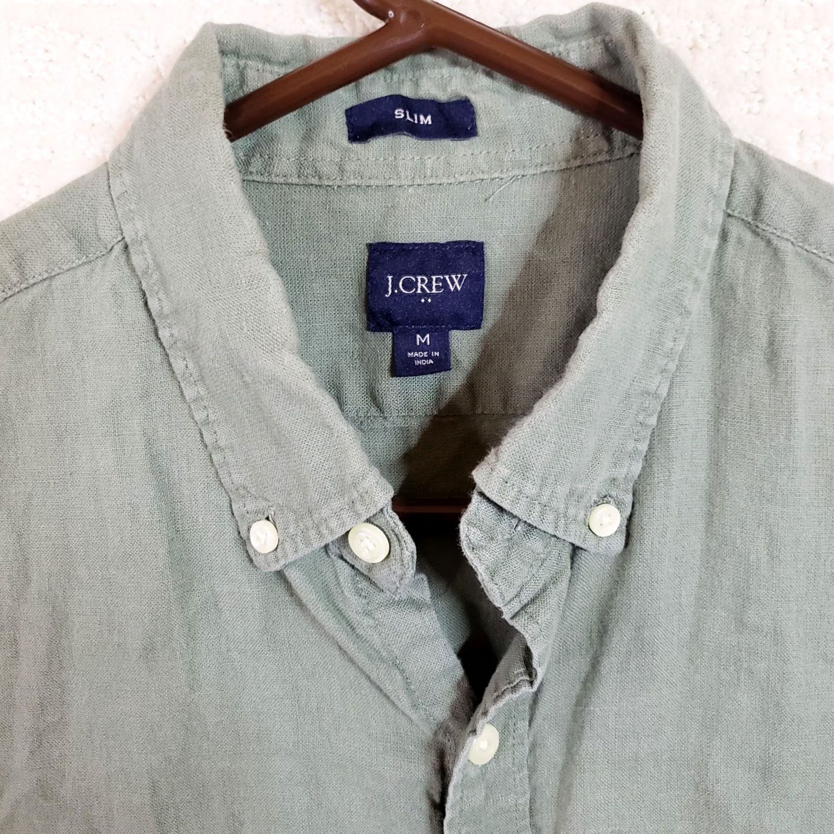 J.Crew J. Crew Shirt Mens M Green Slim Fit Linen Blend Short Sleeve Button-Up Collared Green Solid Casual Preppy Modern Men’s Shirt Size US M / EU 48-50 / 2 - 4 Thumbnail