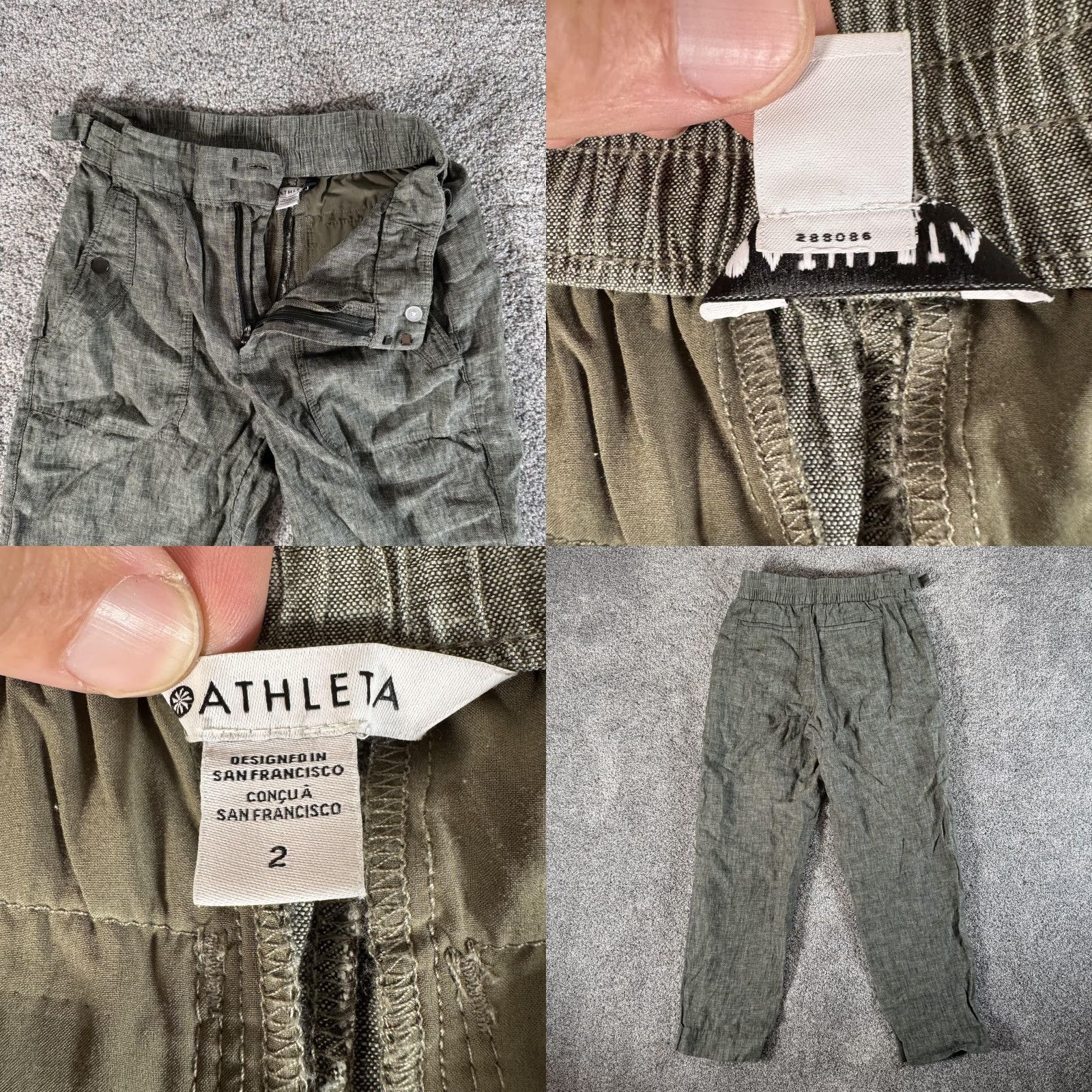 Athleta Athleta Pants Womens 2 Green Utility Ankle Zip Fly Elastic Waist Tapered Cropped Pockets Buckle Zipper 288036 Size 26" / US 2 / IT 38 - 8 Thumbnail