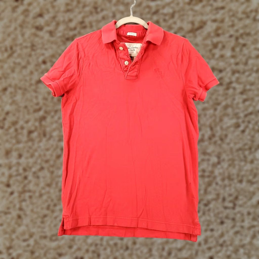 Abercrombie & Fitch Mens Polo Shirt M Red Short Sleeve Cotton Knit Logo Polo Y2K