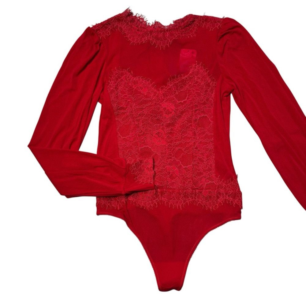 Free People NWT New Free People Sweet Nothings Long Sleeve Red Bodysuit Size M / US 6-8 / IT 42-44 - 3 Thumbnail