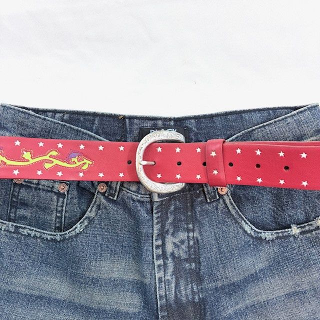Vintage Bill Adler Women's Leather Belt Red with Stars, Conchos Size ONE SIZE - 6 Thumbnail