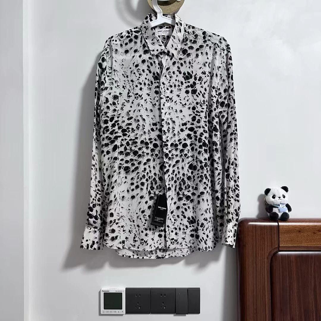 Saint Laurent Paris SAINT LAURENT ink splatter mulberry silk shirt Size US M / EU 48-50 / 2 - 1 Thumbnail