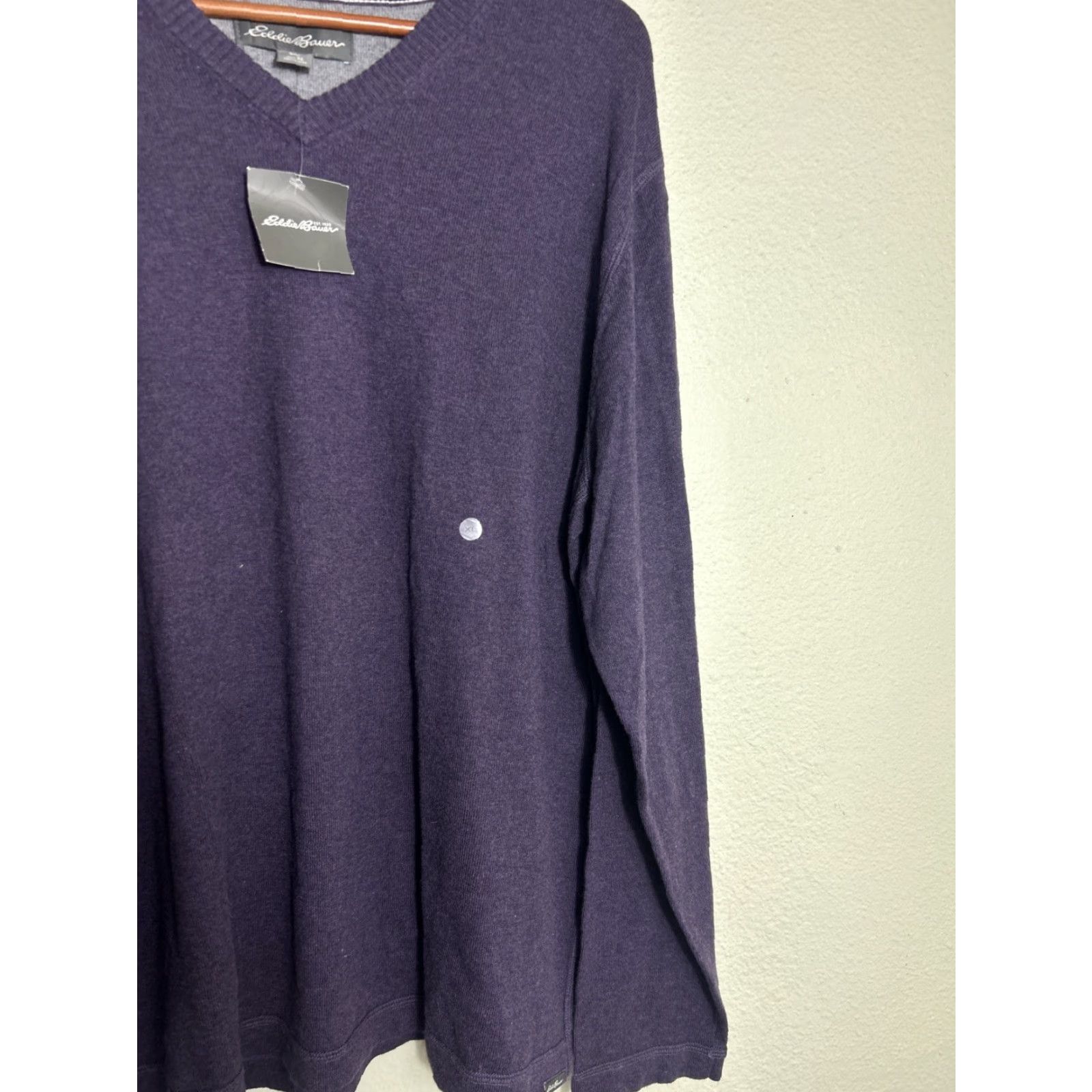Eddie Bauer Eddie Bauer Sweater Cotton/Merino Wool Blend Long Sleeve V-Neck Purple XL Size US XL / EU 56 / 4 - 4 Thumbnail