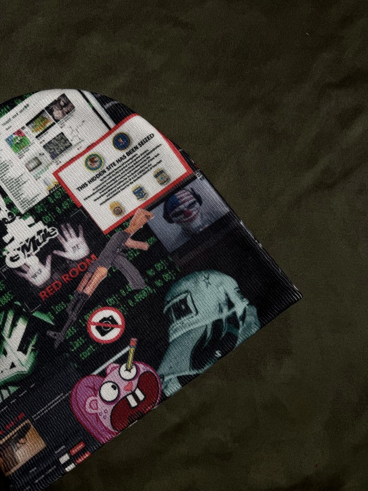 Other Reversible Cyberpunk Graphic No Cuff Knit Black Beanie Hat Size ONE SIZE - 3 Thumbnail