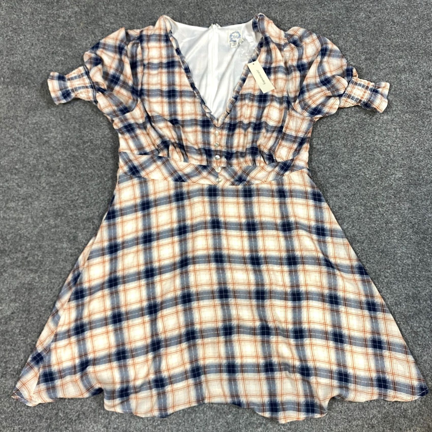 Vintage Francesca's Blue Rain Dress 1X Ivory Plaid Mini Lined Wrap Dress Women Plus Short Sleeve Size XL / US 12-14 / IT 48-50 - 2 Thumbnail