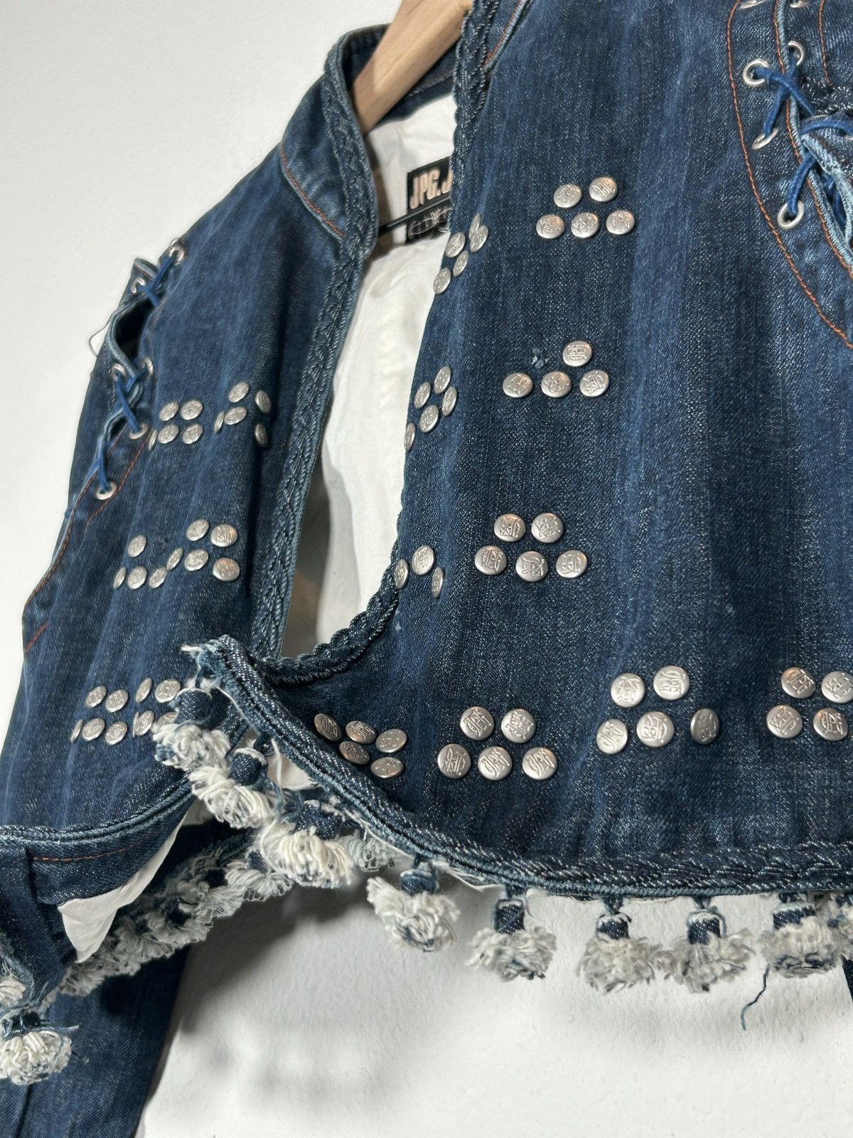 Jean Paul Gaultier 90’s Denim Lace Up Rivet Cropped Jean Jacket Size S / US 4 / IT 40 - 2 Thumbnail