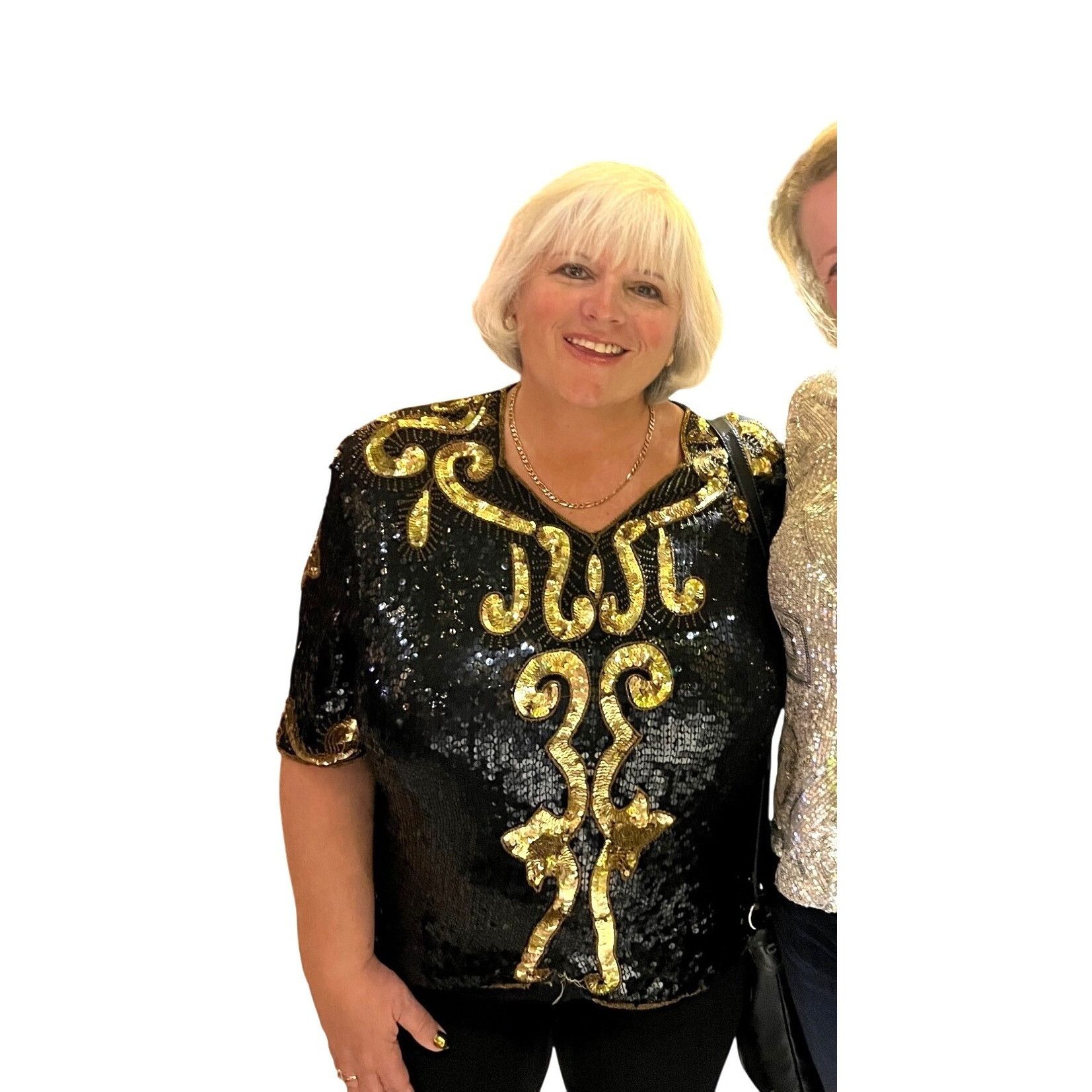 Vintage Vintage Royal Feelings Sequin Top Gold Black 4X 100% Silk Sh Size 4XL / US 24-26 - 1 Thumbnail