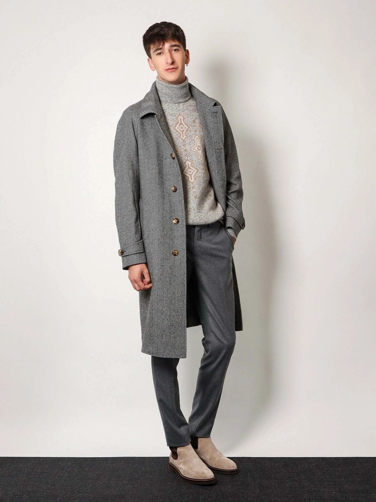 Brunello Cucinelli o1w1db10226 Wool Silk Cashmere Blend Coat in Grey Size US L / EU 52-54 / 3 - 3 Thumbnail