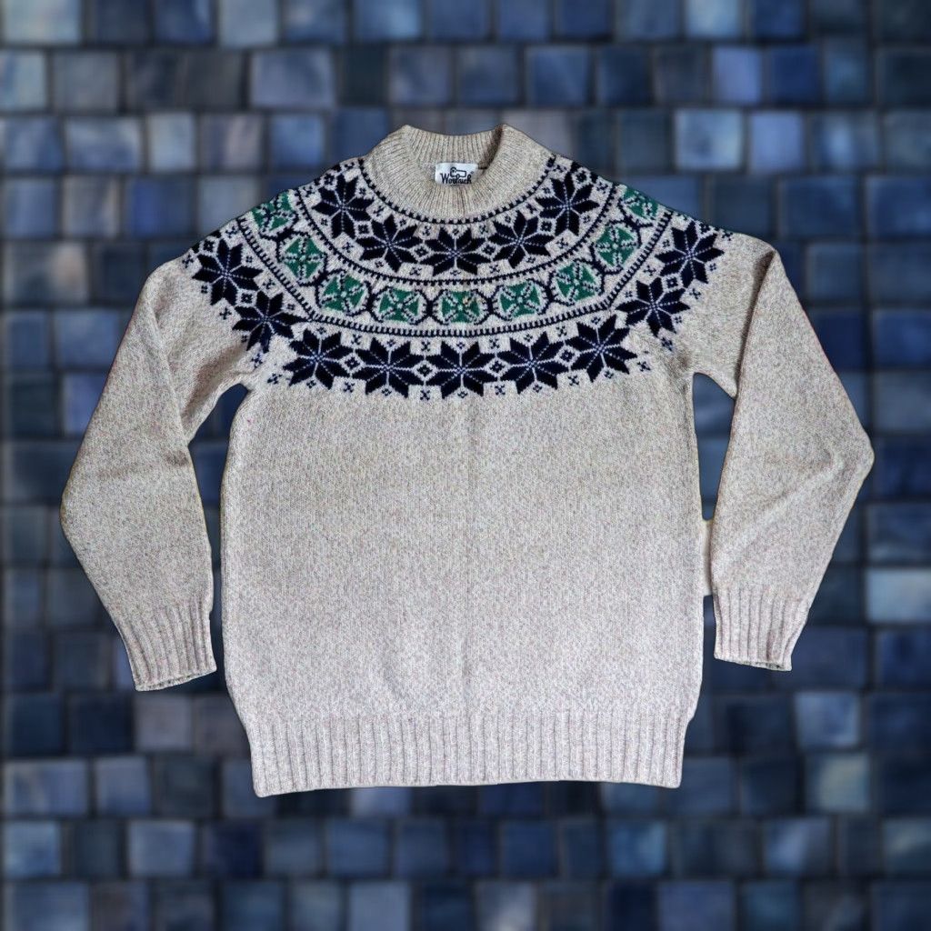 Vintage VTG 70s Woolrich Wool Beige Fair Isle Nordic Camp Pullover Sweater Unisex L Size US L / EU 52-54 / 3 - 1 Thumbnail