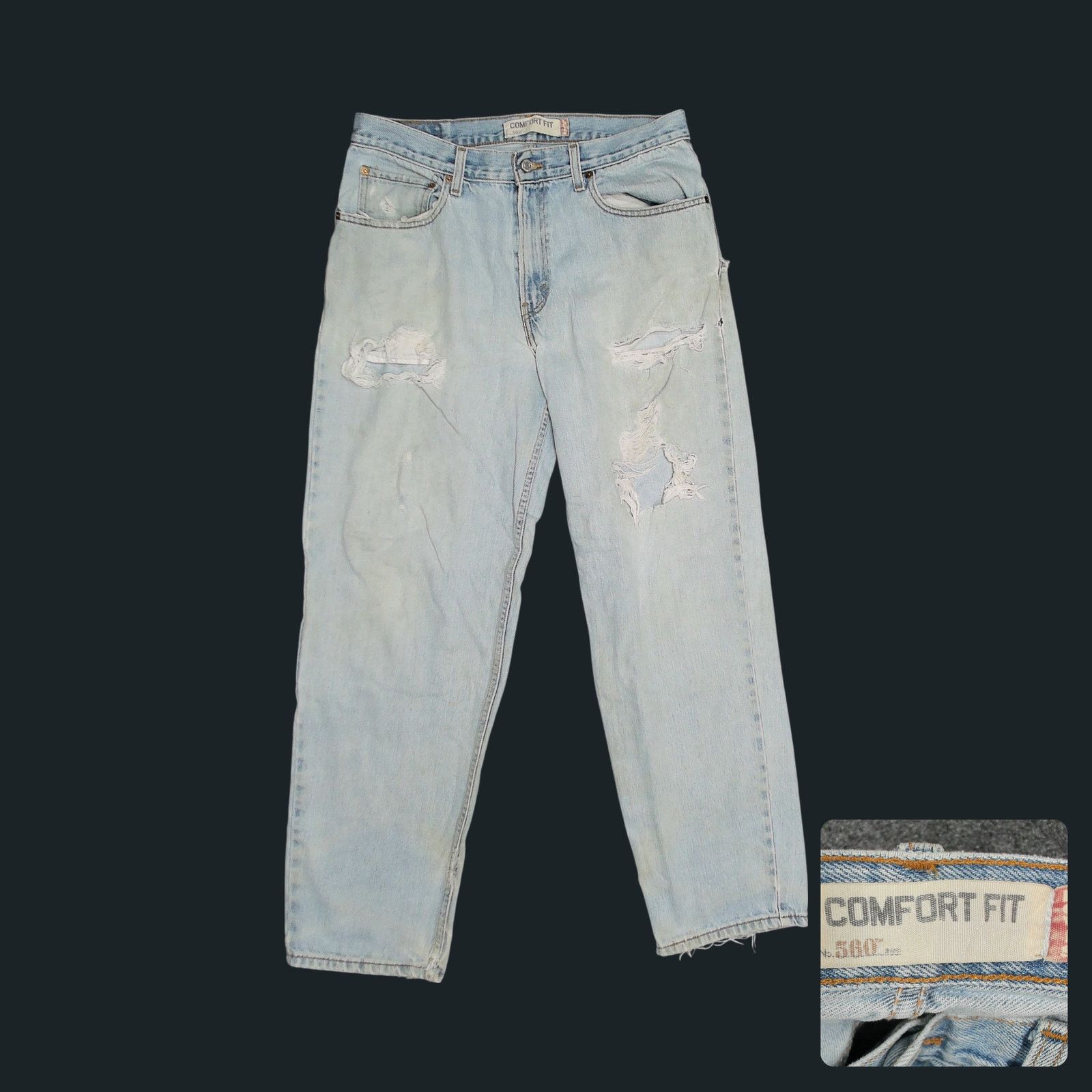 Levi's Levi's Y2K 560 Comfort Fit Thrashed Light Wash Denim Jeans Size US 35 - 1 Thumbnail