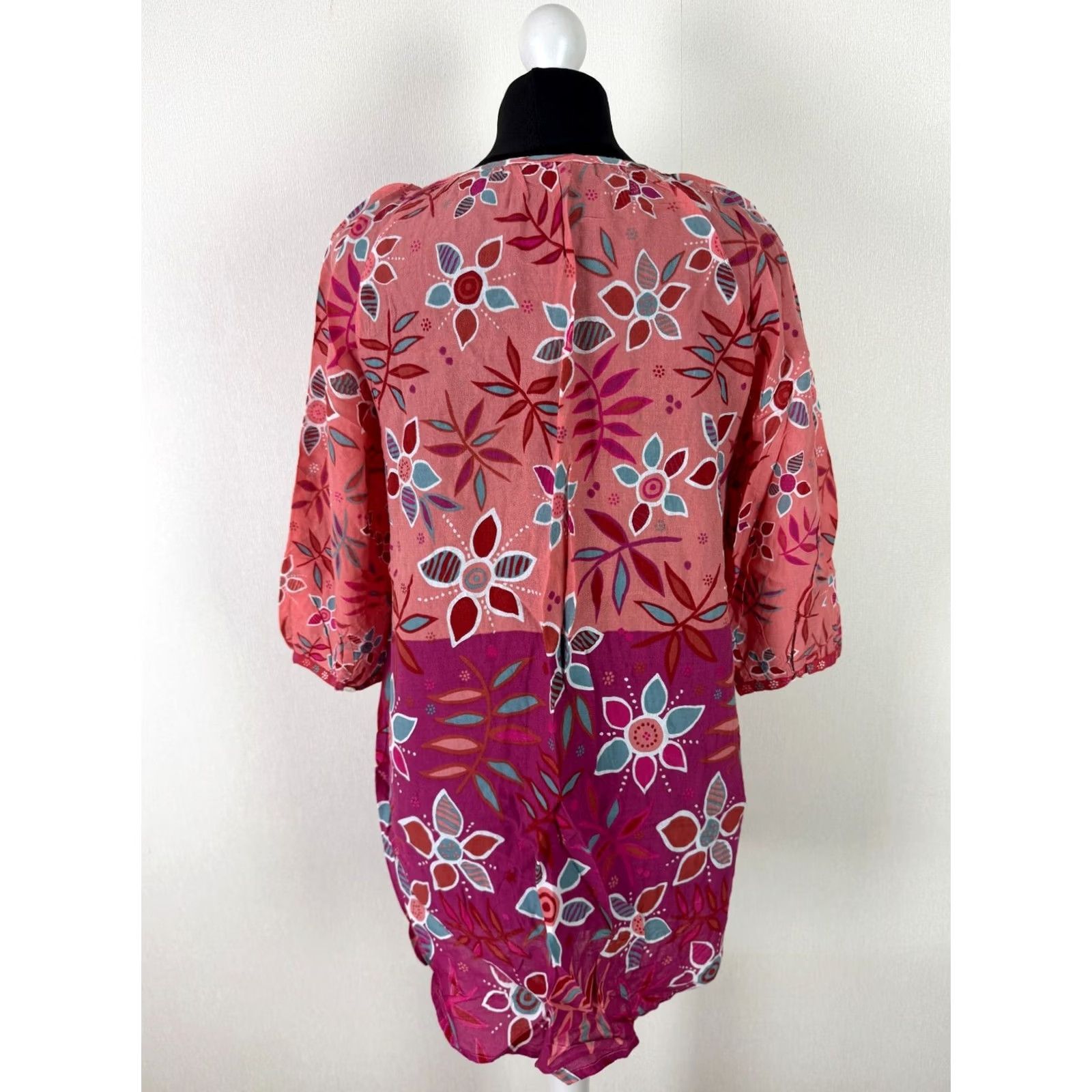 Pinko Gudrun Sjoden Womens Blouse S 3/4 Sleeve Multicoloured Floral Tunic Top Boho Pink Orange Linen? Size S / US 4 / IT 40 - 3 Thumbnail