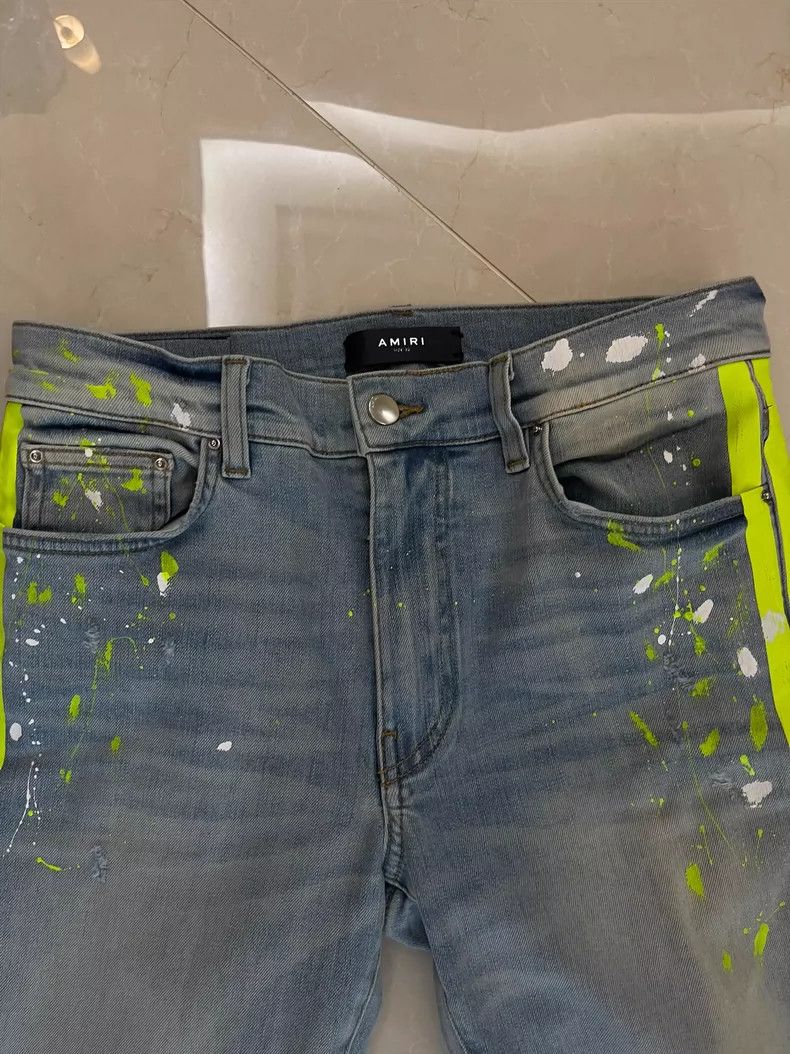Amiri AmiriBright strip fluorescent single knee destruction jeans Size US 32 / EU 48 - 2 Thumbnail