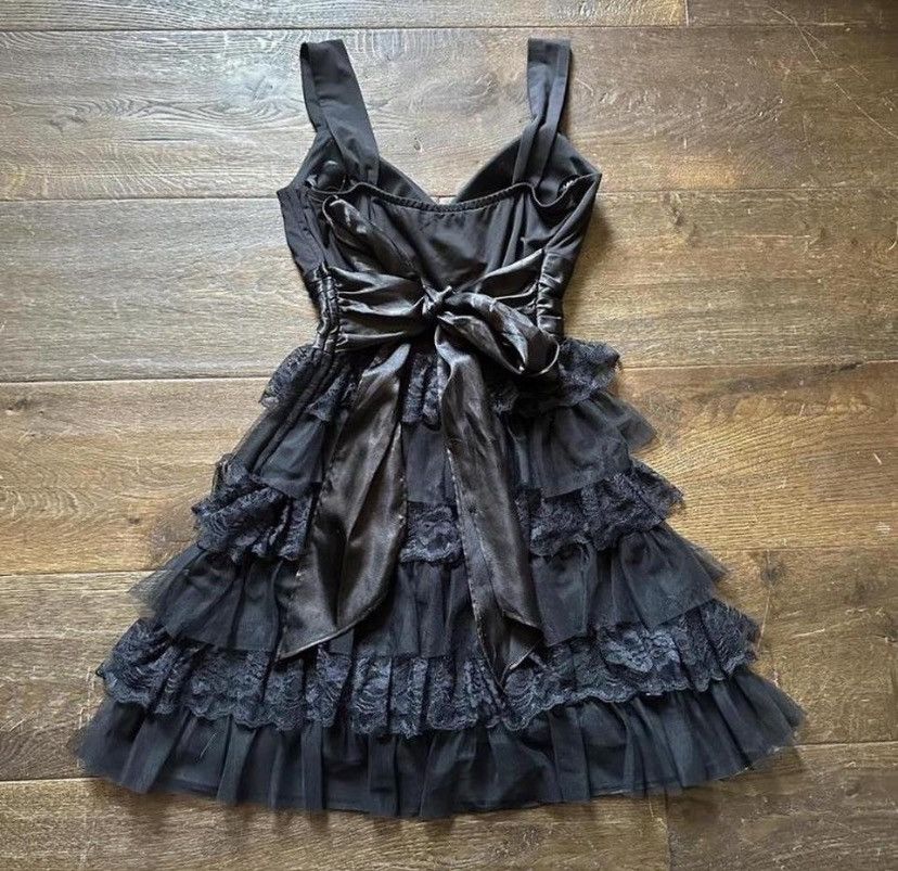Vintage 2000s black lace tiered ribbon lace dress Size M / US 6-8 / IT 42-44 - 2 Thumbnail