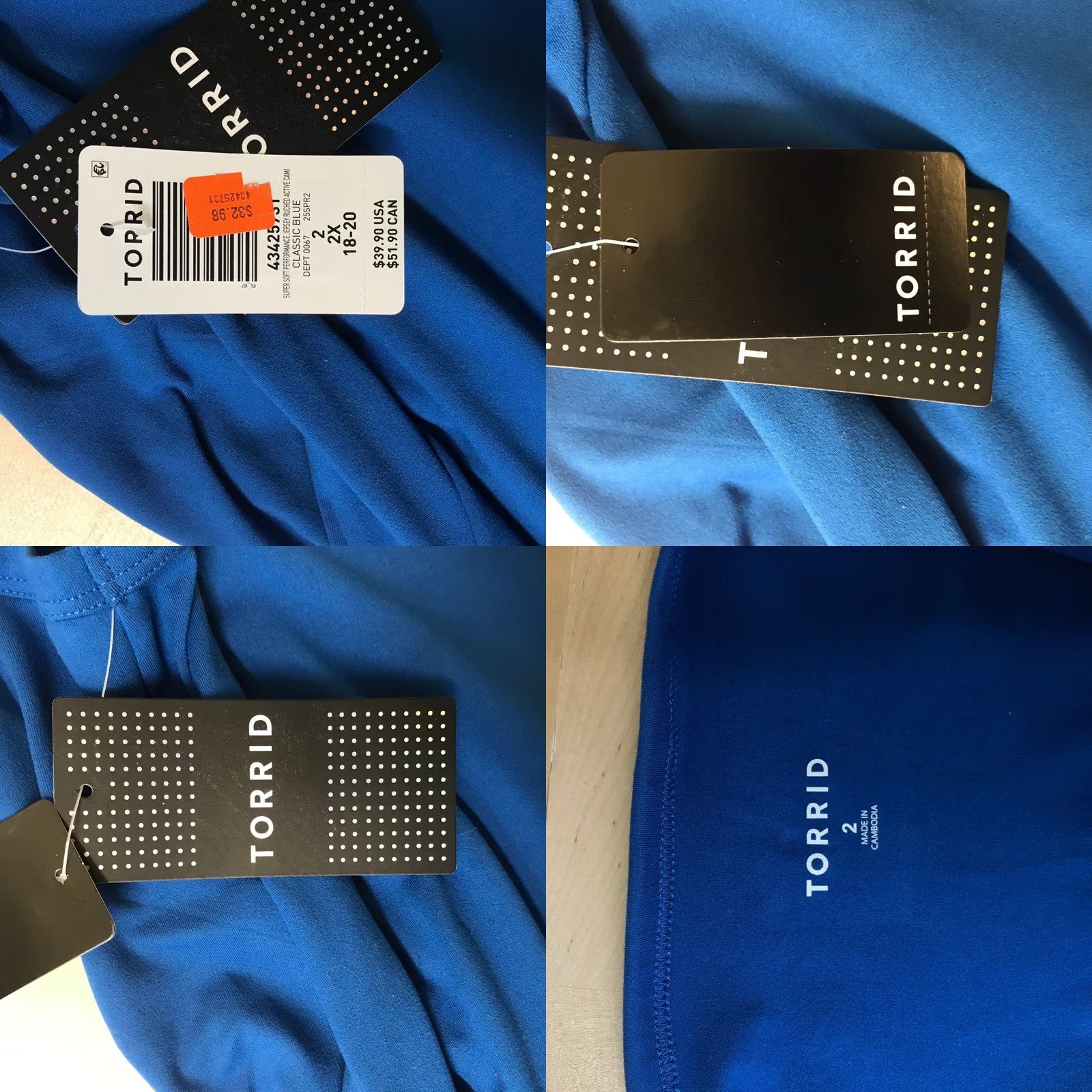 Torrid Torrid Active Cami Tank Top Blue 2X 18-20 PlusSize Polyester Blend Spandex Moisture Wicking Ruched Sweetheart Sleeveless Yoga Gym Camisole Womens Size 3XL / US 20-22 - 8 Thumbnail