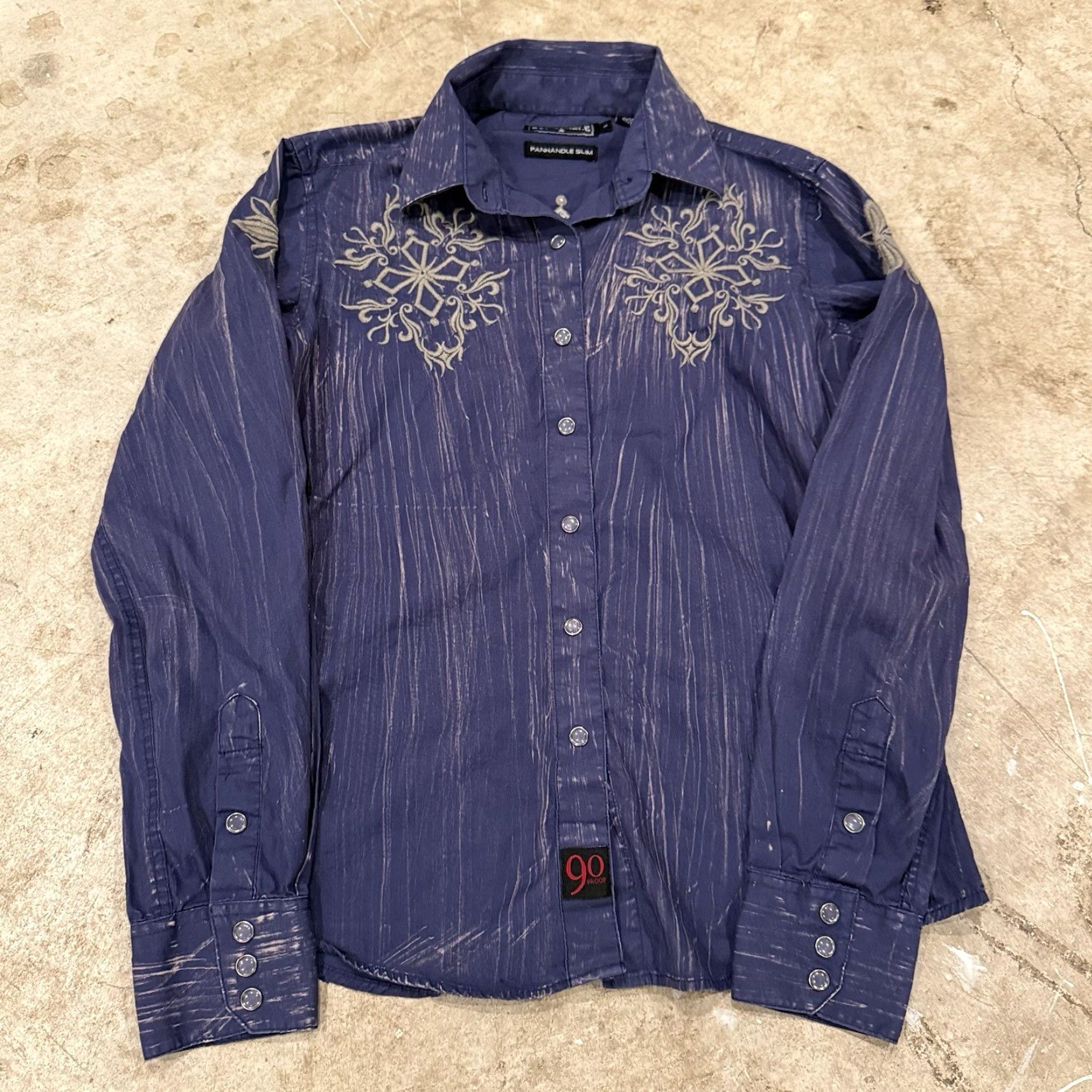Vintage Panhandle Slim Shirt Mens Small Blue Stripe Snap 90 Proof Western Embroidered Shirt Size US S / EU 44-46 / 1 - 2 Thumbnail