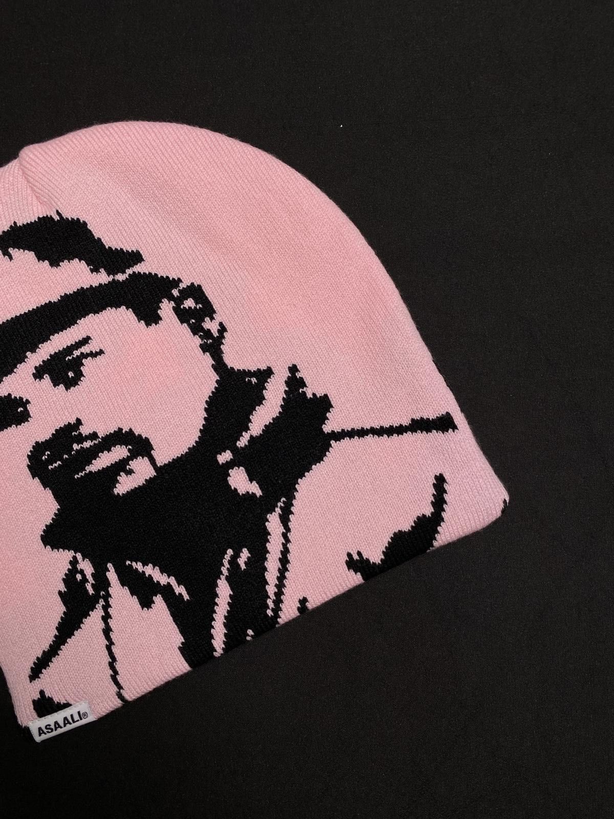 Asaali Rare Asaali Cartel Skully No Cuff Knit Pink Beanie Hats OS Size ONE SIZE - 6 Thumbnail