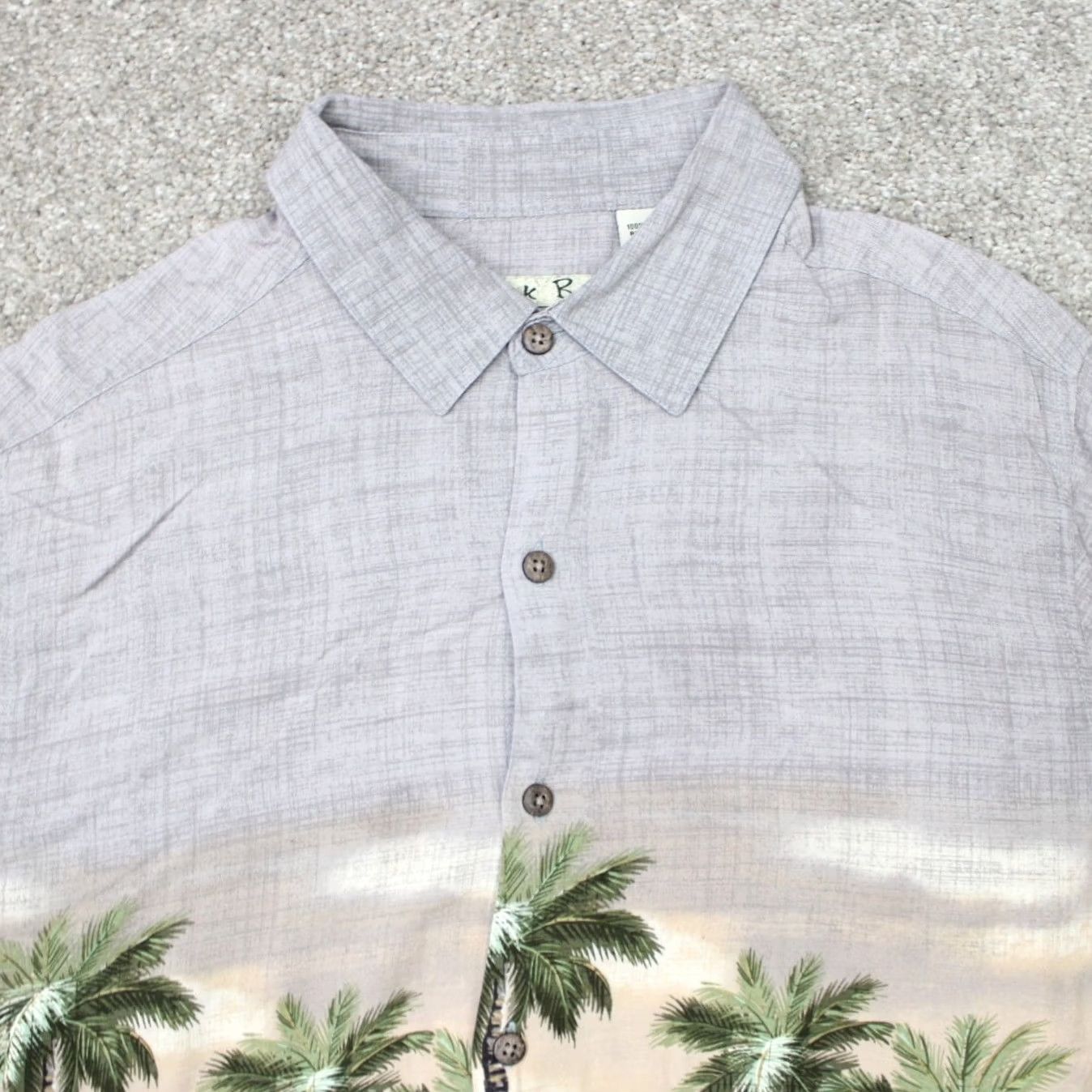 Vintage Batik Bay Shirt Mens LT Large - Tall Gray Hawaiian 100% Rayon Short Sleeve Button-Up Dress Shirt Size US L / EU 52-54 / 3 - 3 Thumbnail