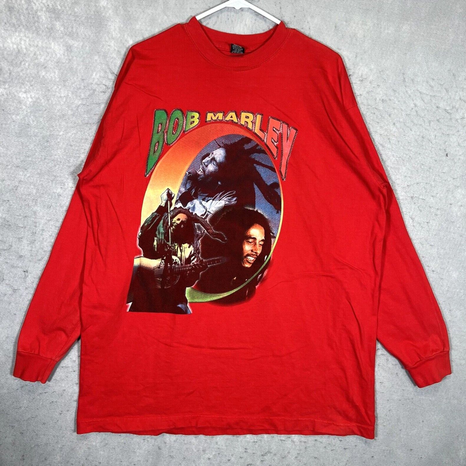 image of A1 Vintage Bob Marley Is This Love Rap Tee Shirt Adult 2Xl Red Long Sleeve in White, Men's